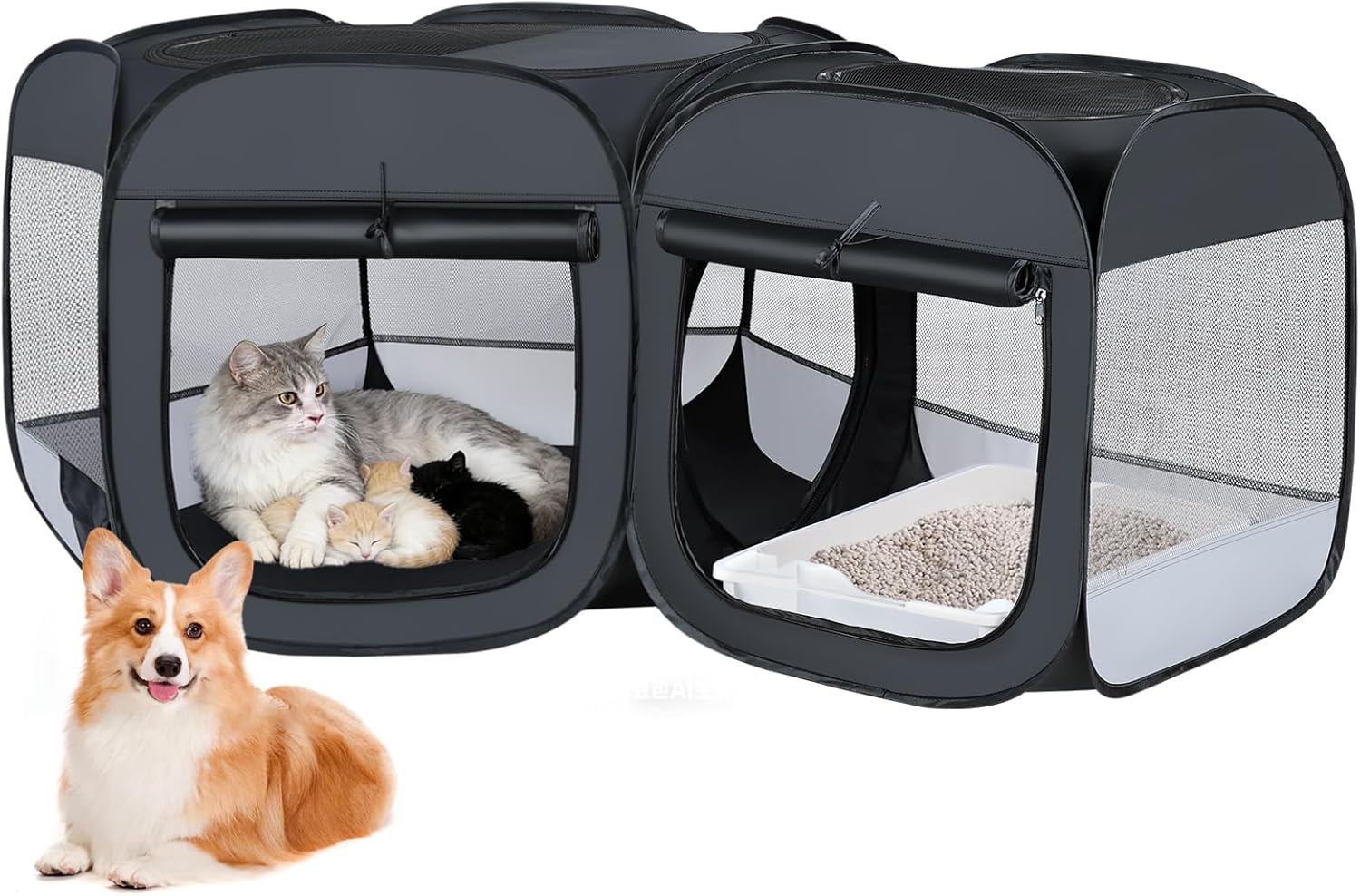 Portable cat playpen, 2-in-1 Dog playpen Indoor, Puppy Dog Play Pen for Indoors, cat cage Crate for Dogs Indoor, Independently Usable cat Tents for Indoor Cats, Collapsible pet playpen(Medium)