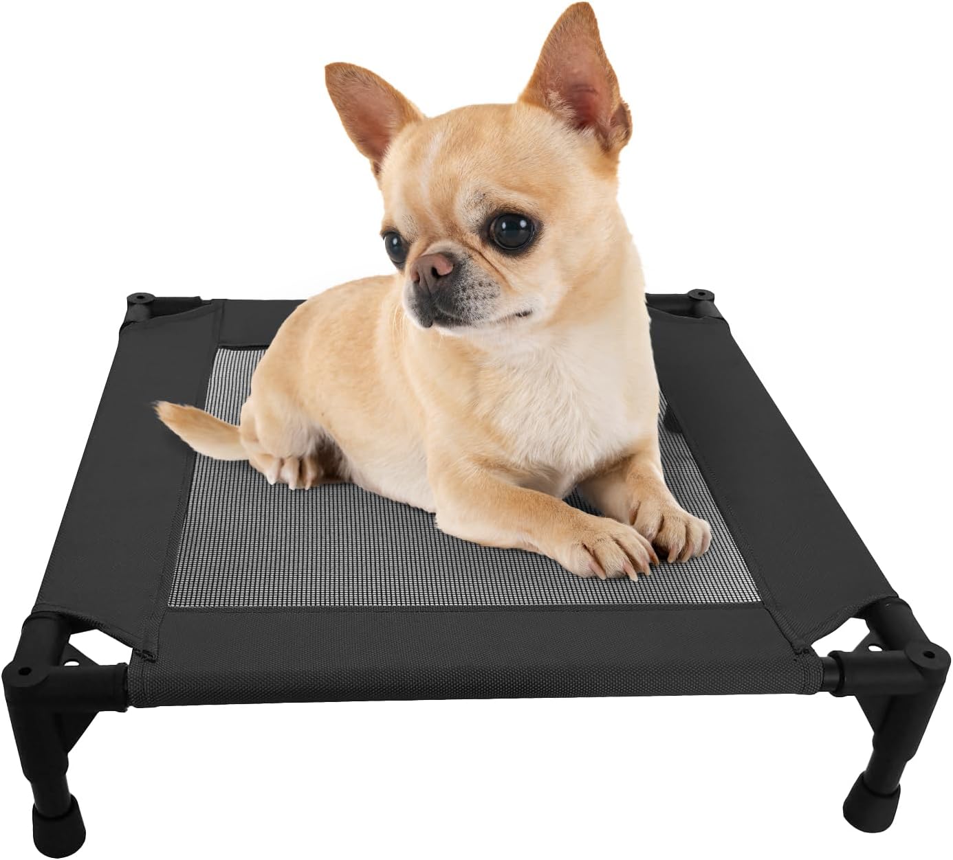 Pozico Elevated Pet Bed with Breathable Mesh for Small Cat and Dog, Raised Cooling Pet Cot for Puppy and Kitty, 18.9×18.9 inch (Black Bed)