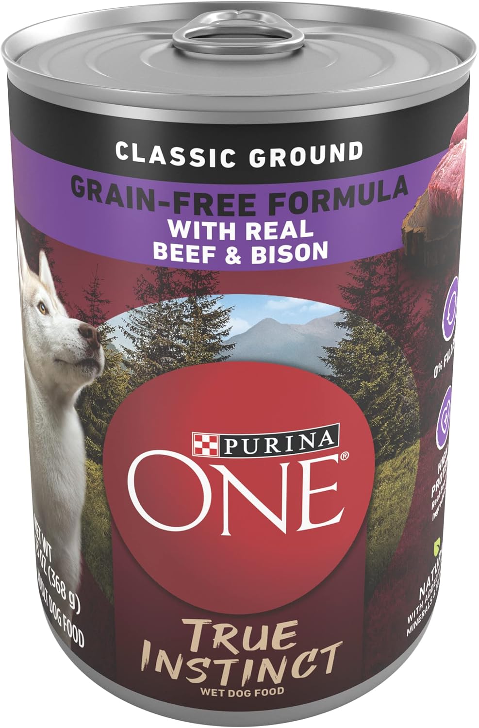 Purina ONE Wet Dog Food True Instinct Classic Ground Grain-Free Formula With Real Beef and Bison High Protein Dog Food – (Pack of 12) 13 oz. Cans