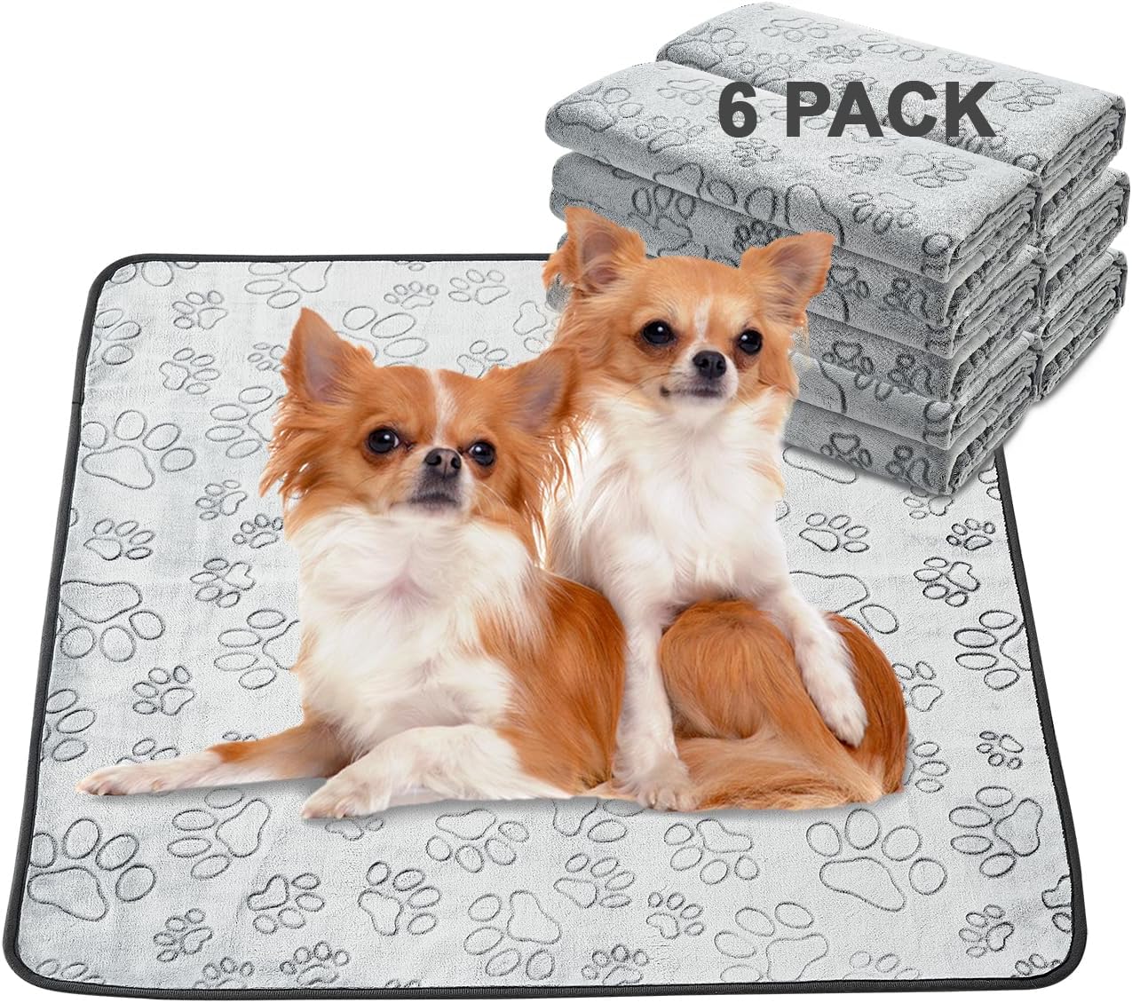 Qeils Reusable Puppy Pads, 6 Pack Washable Pee Pads for Dogs, Non Slip Wee Wee pad, Absorbent and Leakproof Training Mats for Potty, Crate, Playpen, Bed, Sofa, 30″x 34″