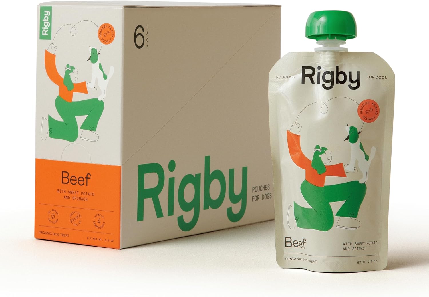 Rigby Organic Grass-Fed Beef Dog Treat Pouches – Low-Calorie Squeeze Treat for Enrichment, Meal Topping, Training & Pill Time – Supports Muscle, Digestive & Whole-Body Vitality – 6 Pack
