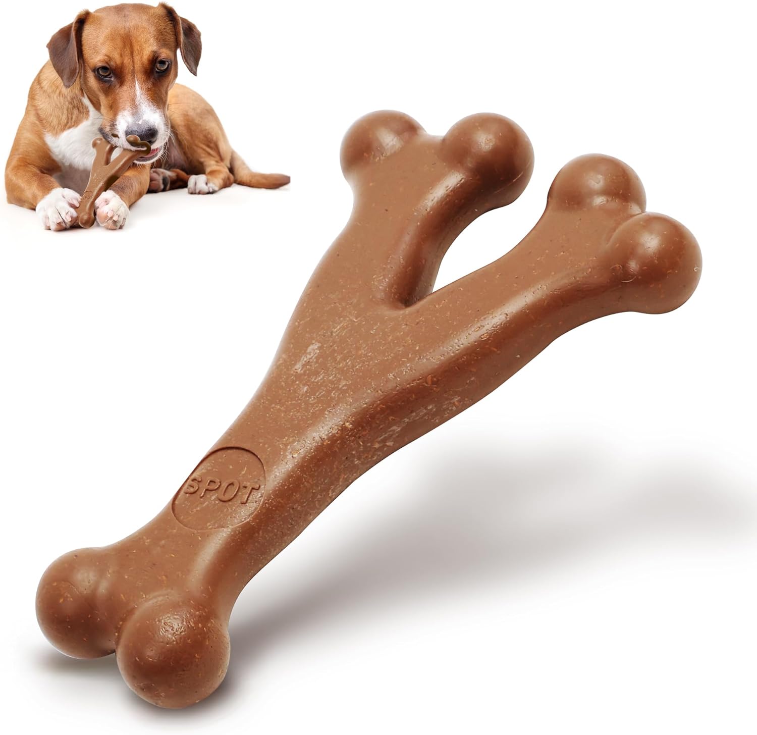SPOT Bam-Bones Wishbone – Made with Strong Bamboo Fiber, Durable Long Lasting Dog Chew for Light to Moderate Chewers, Great Toy for Adult Dogs & Teething Puppies Under 50lbs, 7in, Bacon Flavor