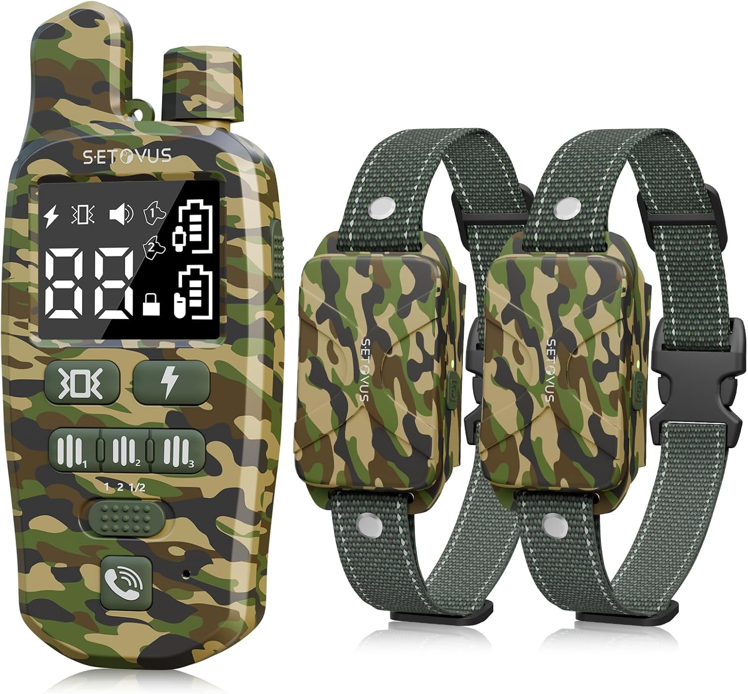 Shock Collar for Dogs, 2 Dogs Training Collar, 4500 FT Waterproof Bark Collar, Rechargeable Electric Collar with Recording & Calling & Vibration & Shock for All Breeds (Camouflage 2 Pack)