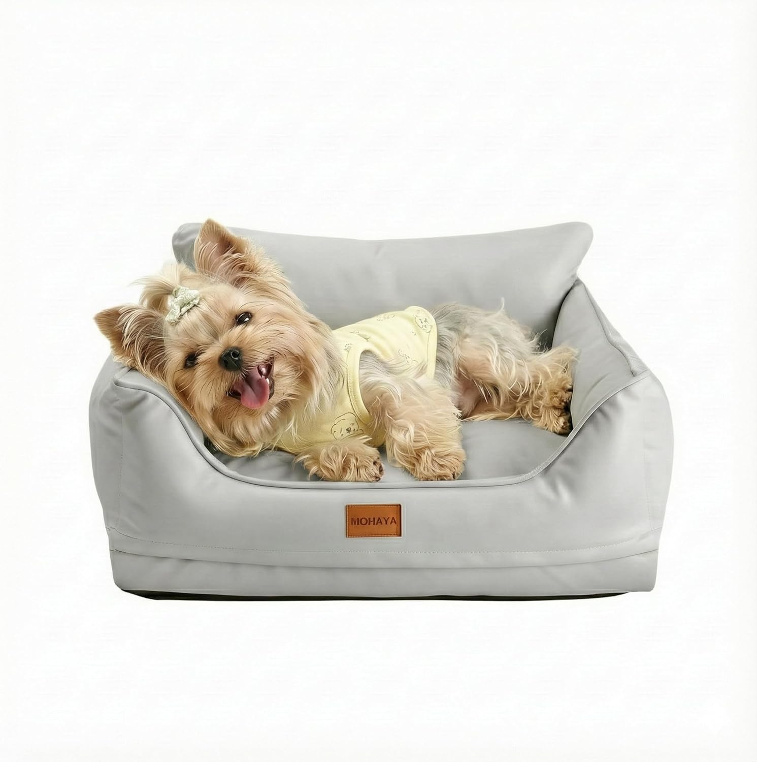 Small Dog Sofa Bed, Size M Orthopedic Dog Couch with Supportive Bolster Sides, Water-Resistant Easy-Clean Surface, Removable Cover, Grey, 21.6 × 18.5× 11 Inch