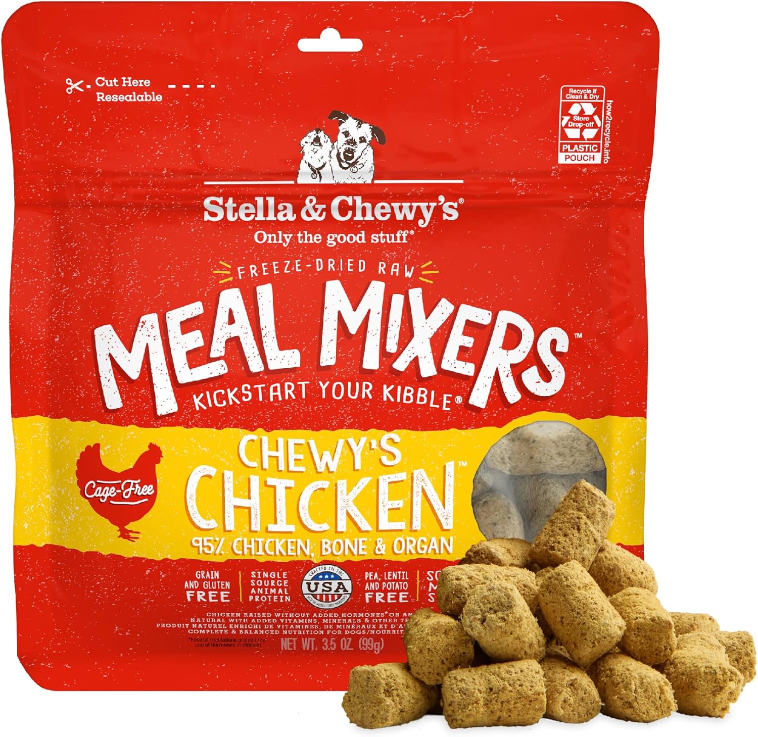 Stella & Chewy’s Freeze-Dried Raw Chicken Meal Mixers- Dog Food Topper and Mixer – Made with 95% Cage-Free Chicken, Organs & Bone – Perfect for Picky Eaters – Grain-Free – 3.5oz