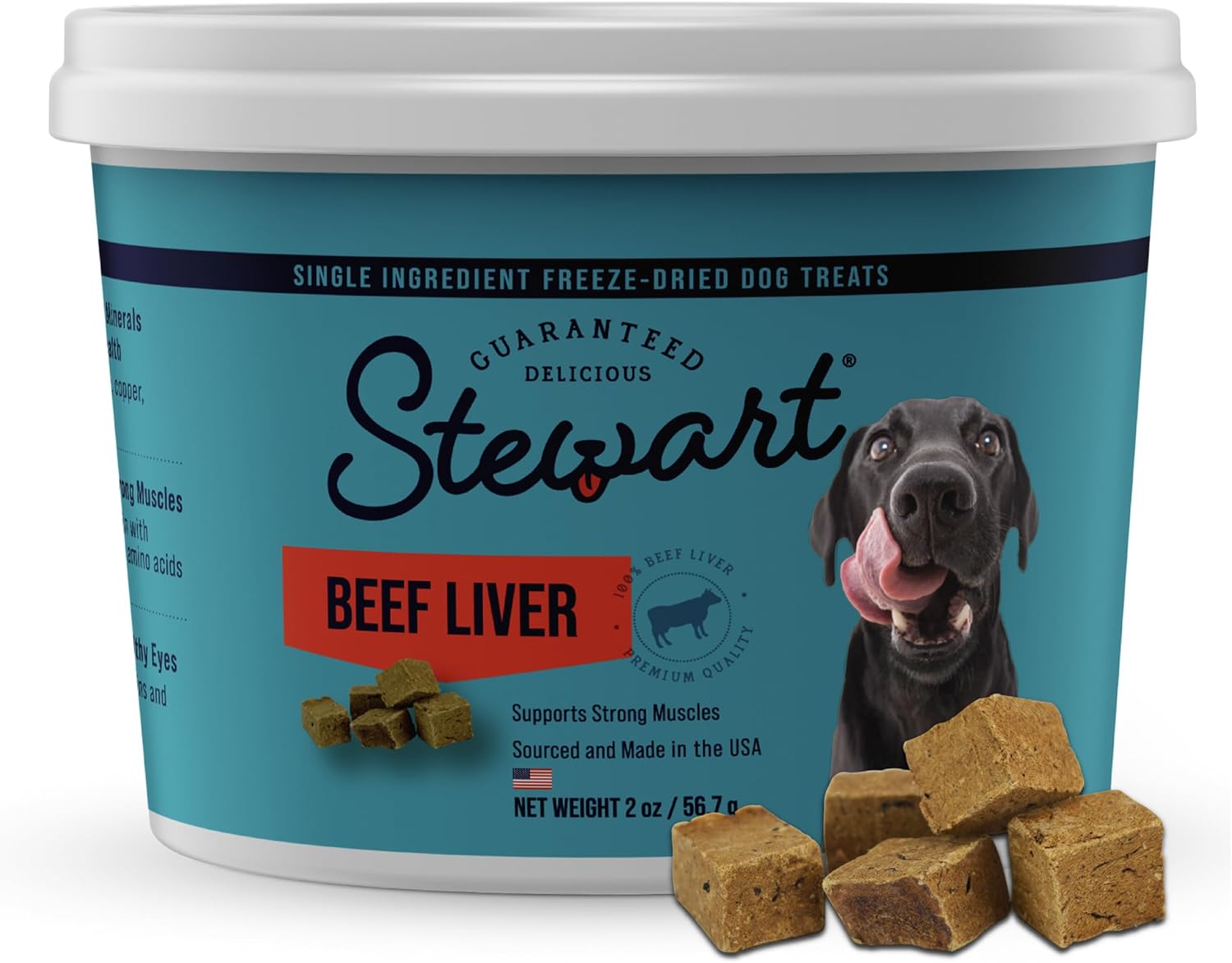 Stewart 100% Beef Liver Dog Treats, 2 oz Tub, ~45 Pieces, Freeze Dried Raw, Single Ingredient, 50% Protein Training Treats or Meal Topper, Grain Free, Gluten Free