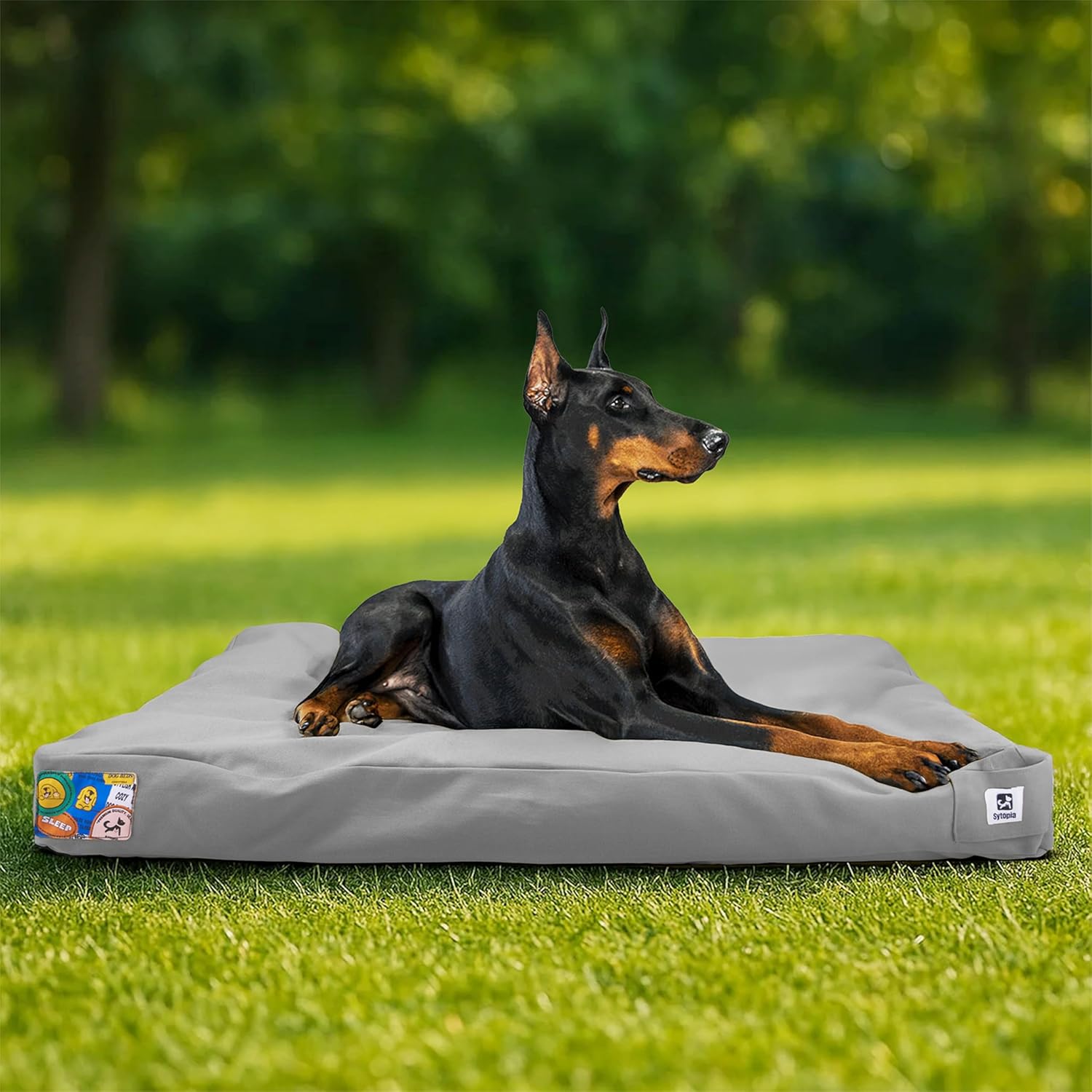 Sytopia 42″ Outdoor Indestructible Canvas Dog Bed – Ultra-Durable, Waterproof, Washable, Removable Cover – Comfort for Extra Large Dogs – Perfect for Patio, Crate, or Adventure (Light Grey)
