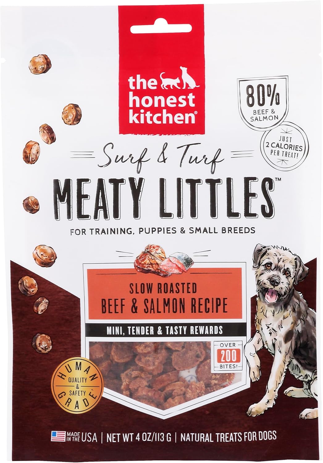The Honest Kitchen Human Grade Surf & Turf Meaty Littles: Beef & Salmon Recipe, 4 oz Bag