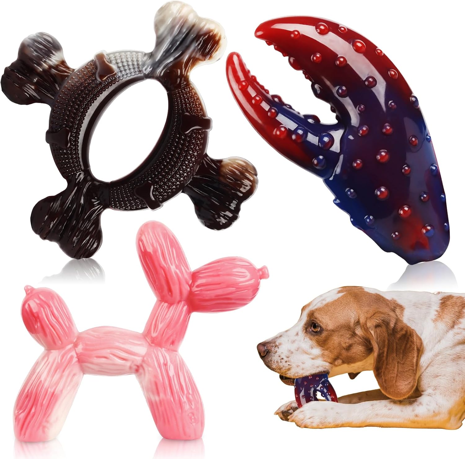 Tough Dog Toys for Aggressive Chewers: 3-Pack of Indestructible Chew Toys, Durable Nylon Dog Bones Toy with 3 Flavors, Suitable for Large Medium Breed, Gifts for Dogs