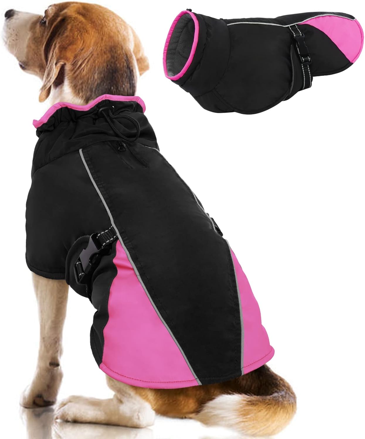 Warm Dog Jacket in Winter,Winter Dog Fleece Coat,Soft Pet Coat for Dogs with Reflective Strip Cozy Turtleneck Waterproof Clothes for Doggy,L Pink