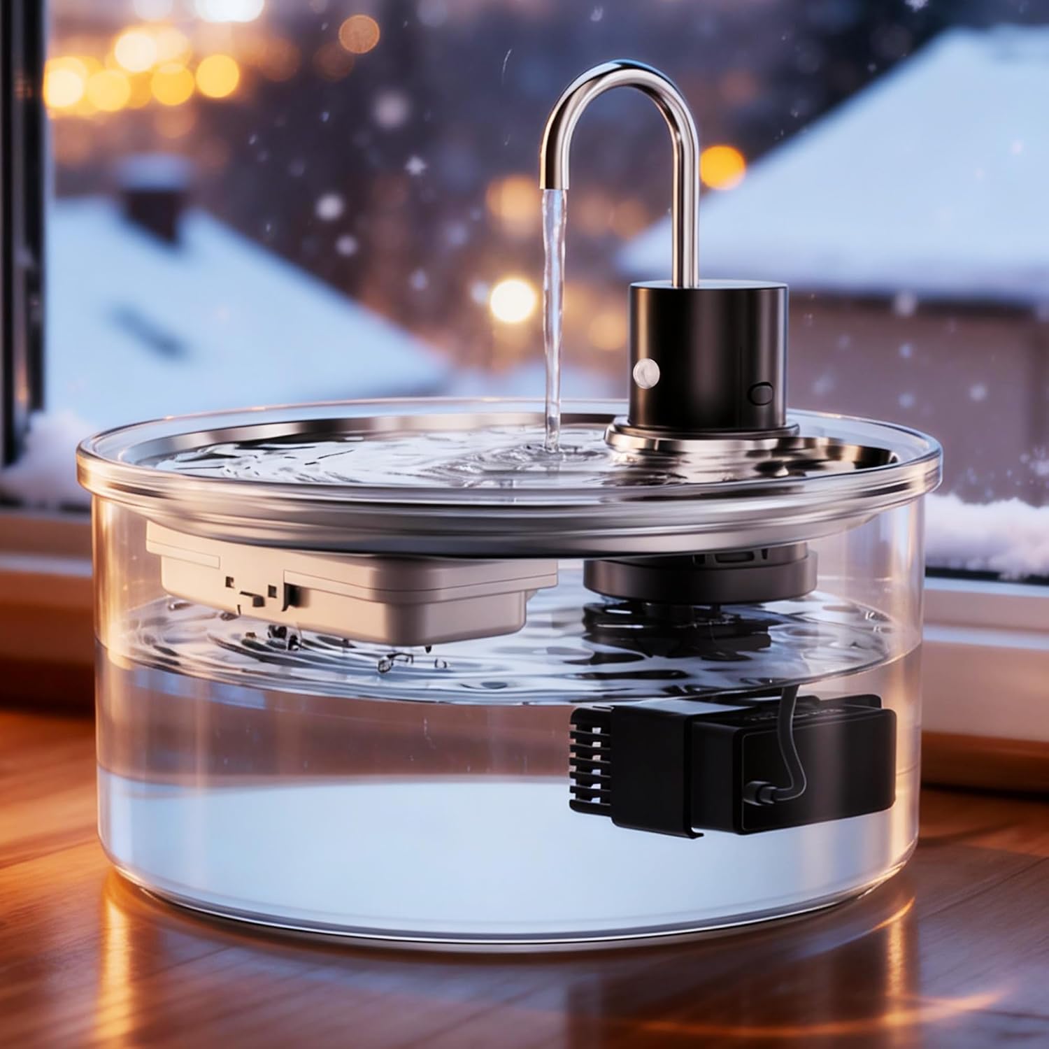 Wireless Cat Water Fountain Glass – 108oz/3.2L Automatic Ultra-Quiet Cat Water Fountain with Filter, Glass Battery Operated Pet Fountain Rechargeable Water Dispenser for Cats, Puppy, Multiple Pets