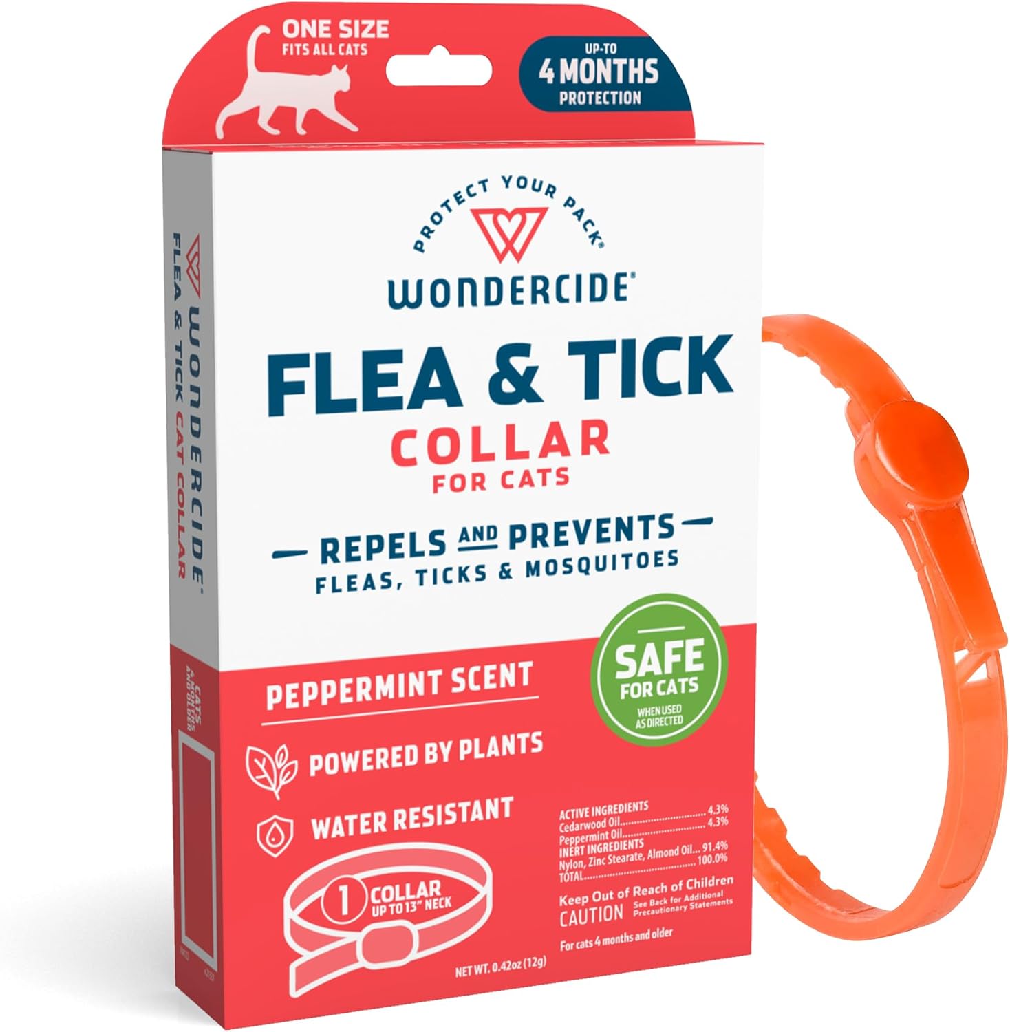 Wondercide Cat Collar – Flea, Tick, and Mosquito Repellent for Cats – with Natural Essential Oils – Pet and Family Safe – Up to 4 Months Protection