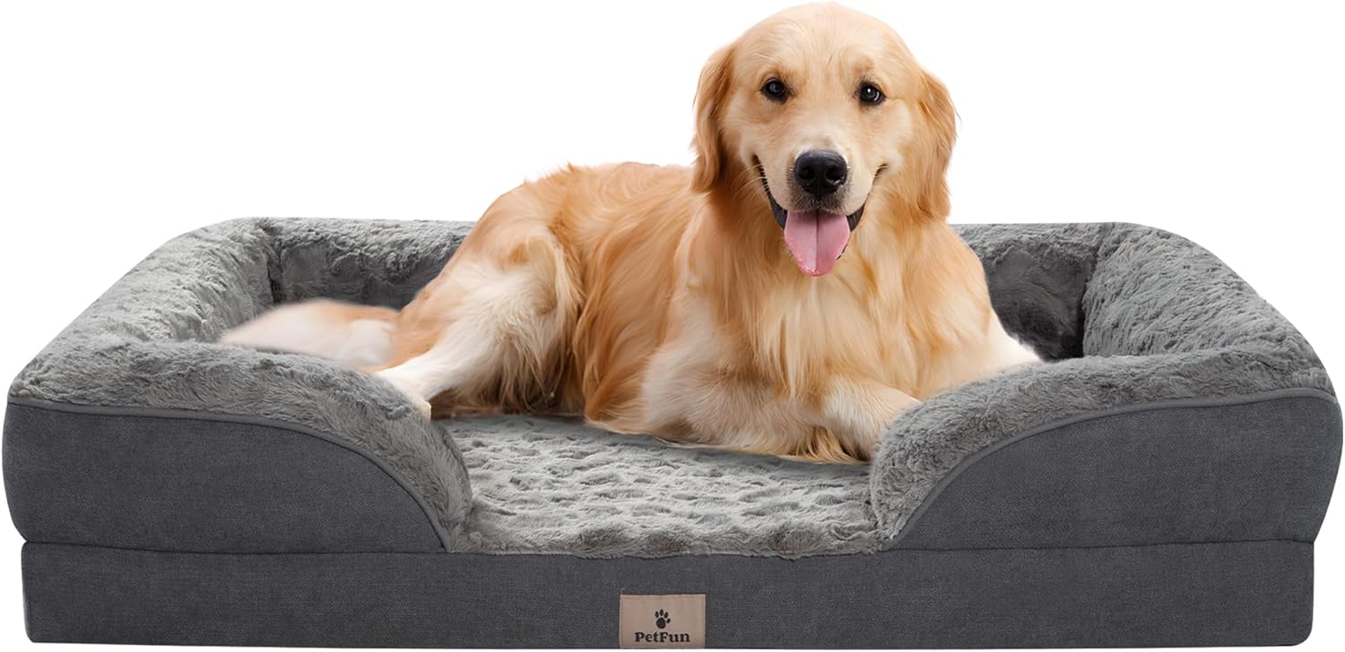 XL Orthopedic Dog Beds Large Sized Dog – Washable Large Dog Cat Bed Waterproof, Comfort Dogs Couch Sofa with Washable Removable Cover, Pet Bed with Nonskid Bottom, Dark Grey, 48″