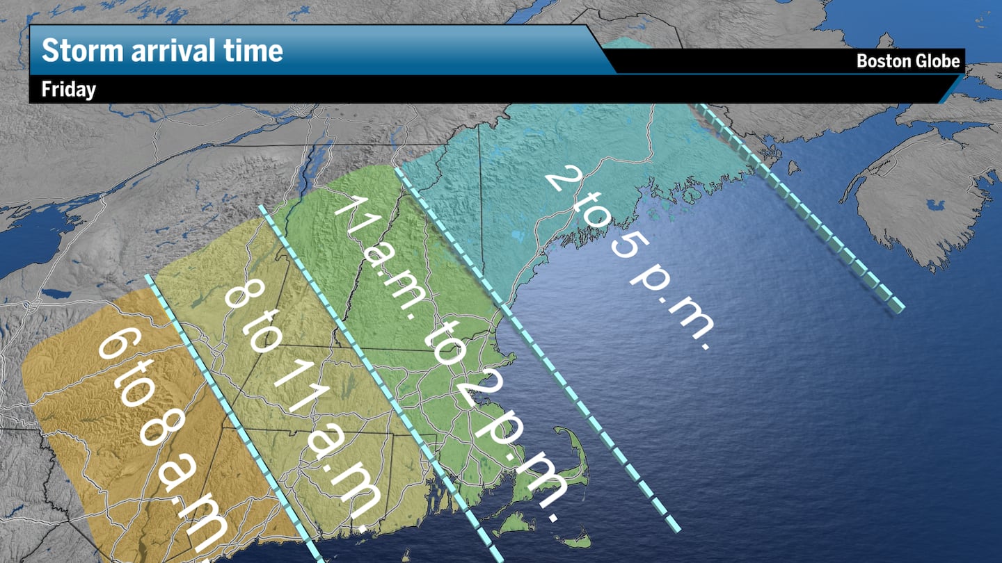 Storm arrival timing on Friday across New England.