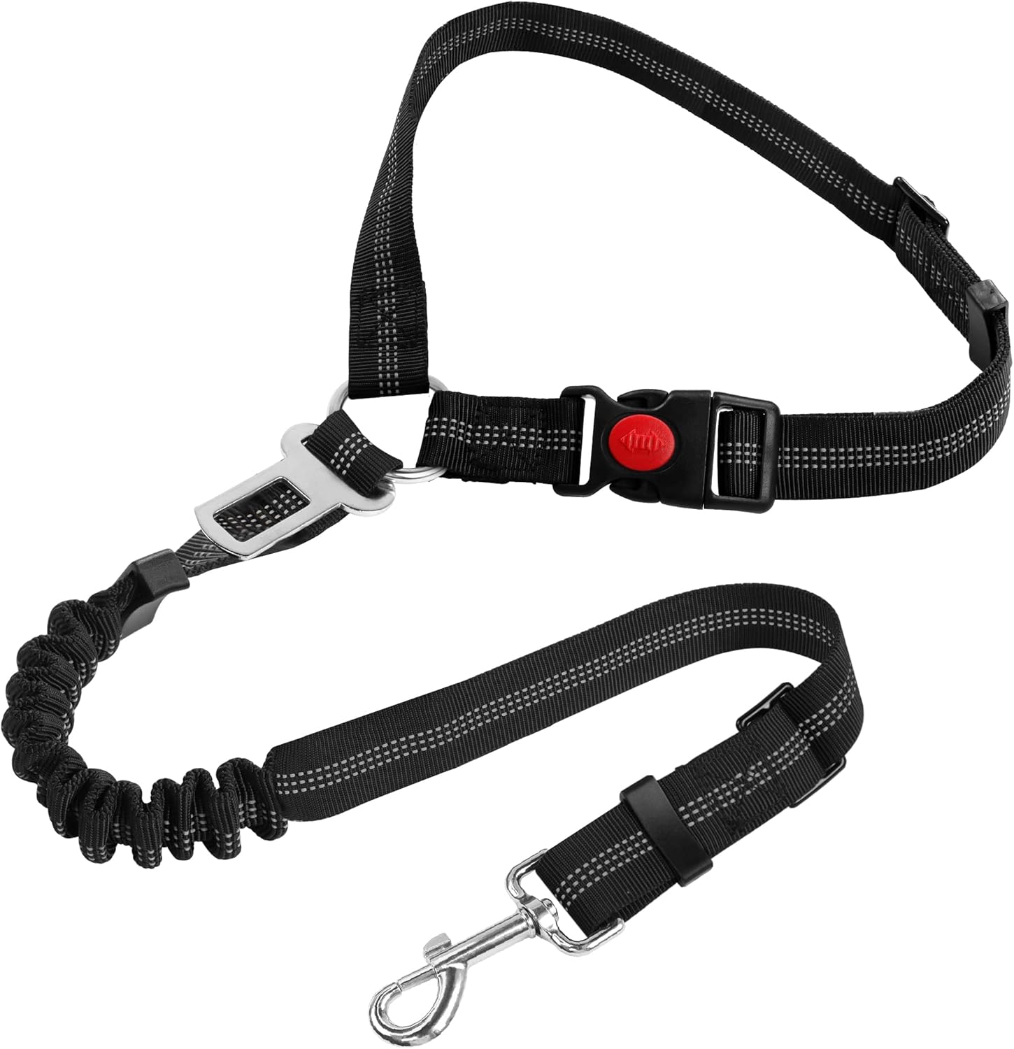 YAOHDAO Dog Seat Belt Harness for Car, Restraint Adjustable with Elastic Bungee Buffer Headrest for Vehicle, 360° Swivel Carabiner Nylon Pet Safety Seat Belts Heavy Duty Car Harness for Dogs (Black)