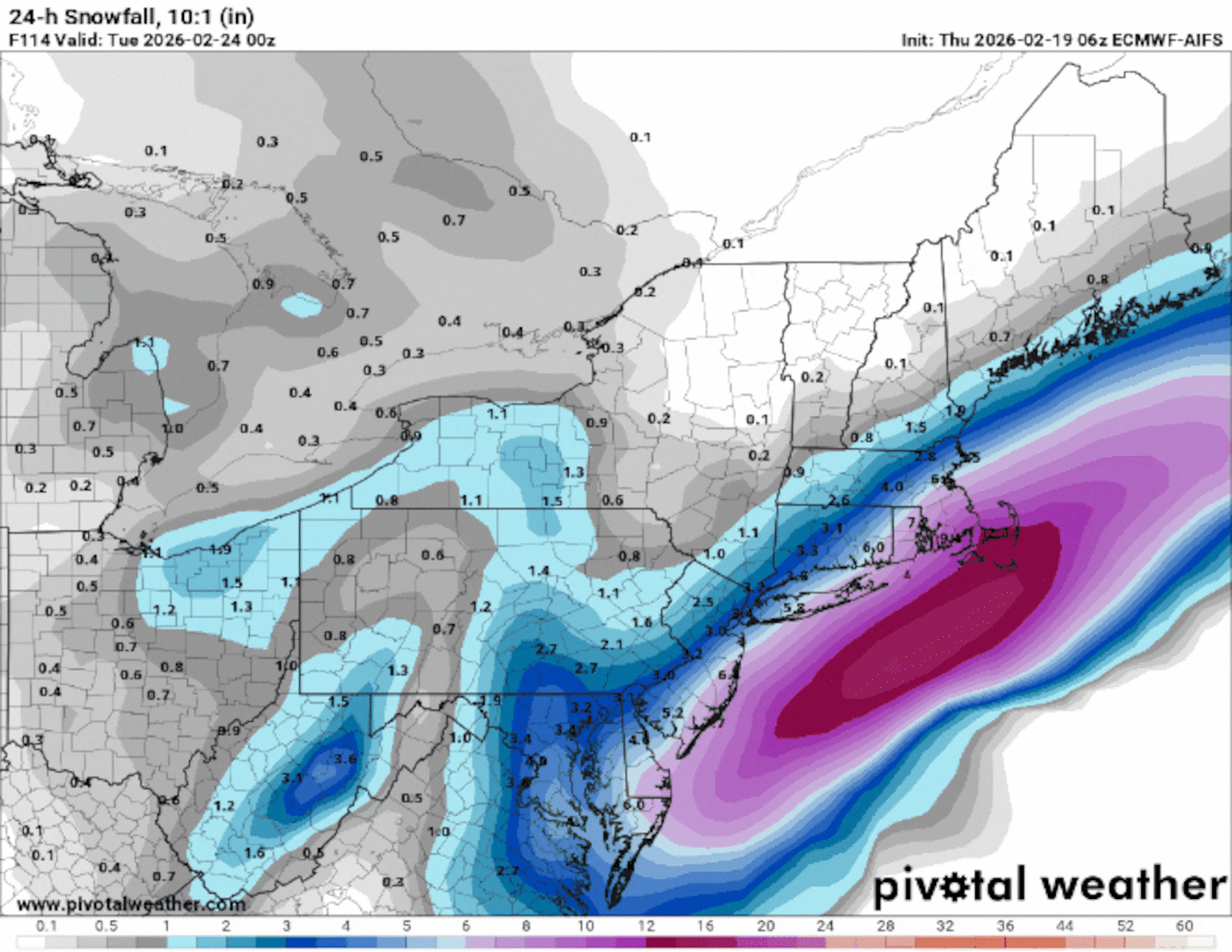 Monday storm snow totals between five models: Euro-AI, Euro, GFS, ICON, and UKMET.