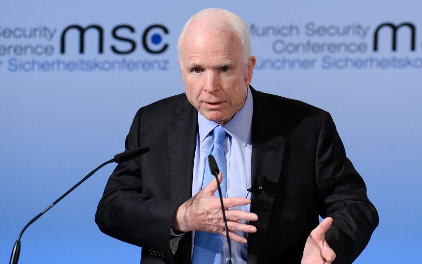 US senator John McCain speaks on the first day of the 53rd Munich Security Conference (MSC) at the Bayerischer Hof hotel in Munich, southern Germany, on February 17, 2017.