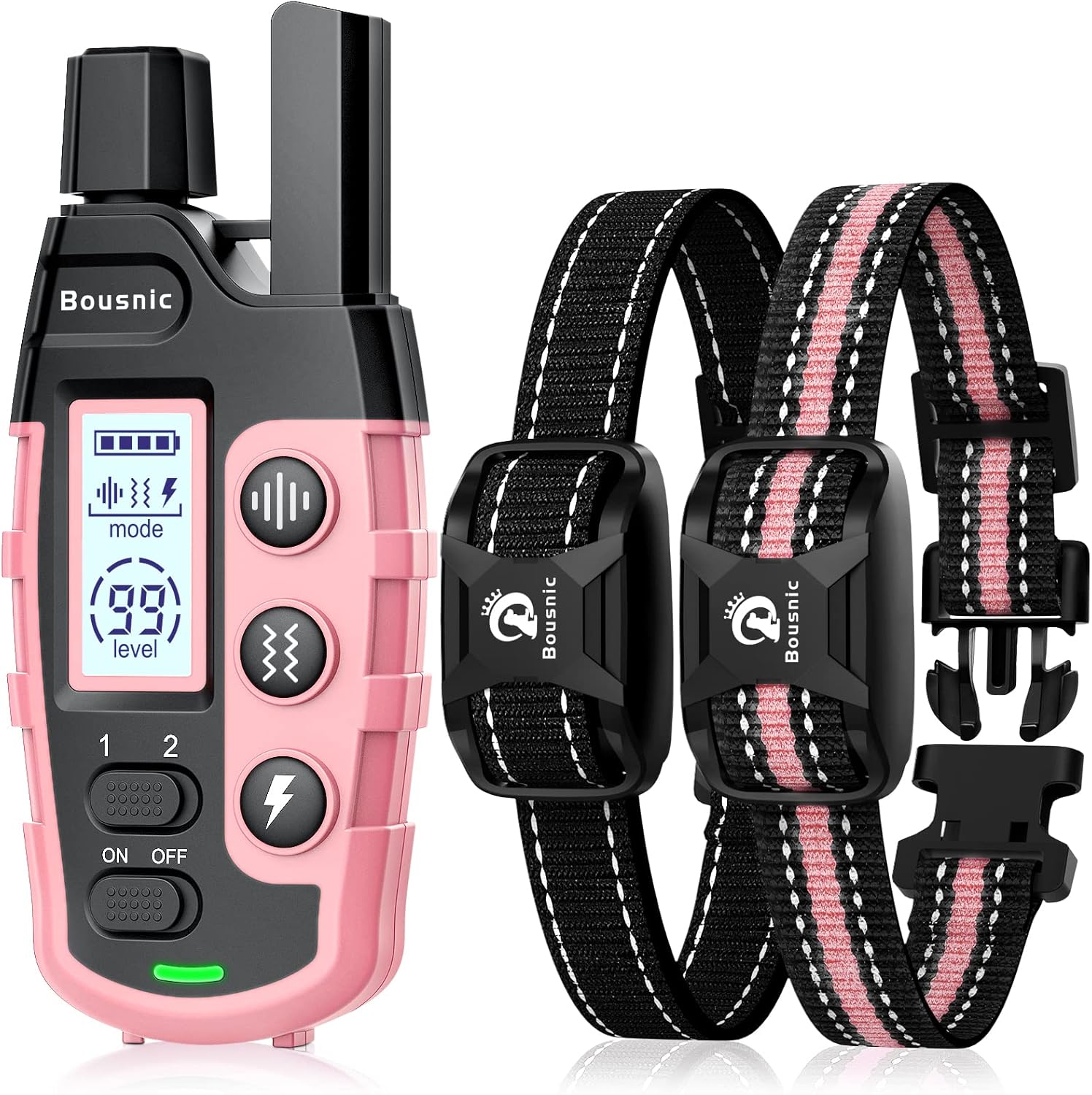 Bousnic Dog Shock Collar 2 Dogs (5-120Lbs) – 3300 ft Waterproof Training Collar for Dogs Large Medium Small with Rechargeable Remote, Beep (1-8) Vibration (1-16) and Humane Shock (1-99) Modes