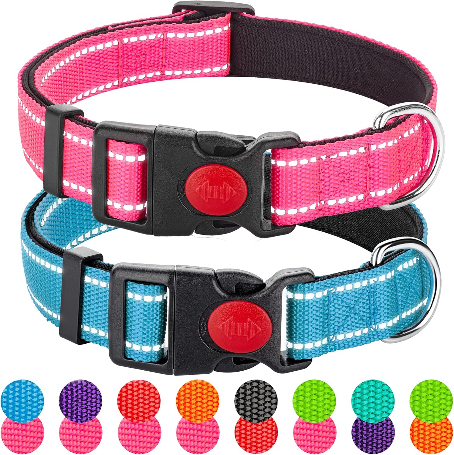 2 Pack Reflective Dog Collars for Medium Large and Small Breed Dogs Male Female,Padded Soft Durable Nylon Neoprene Collar for Puppy Dogs Girl Boy with Quick Release Safety Buckle,Pink,Blue,L