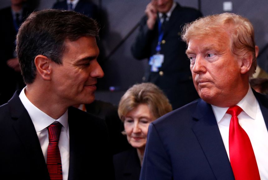 Sanchez and Trump attend a meeting of the North Atlantic Council during a NATO summit in Brussels, Belgium, in July 2018.