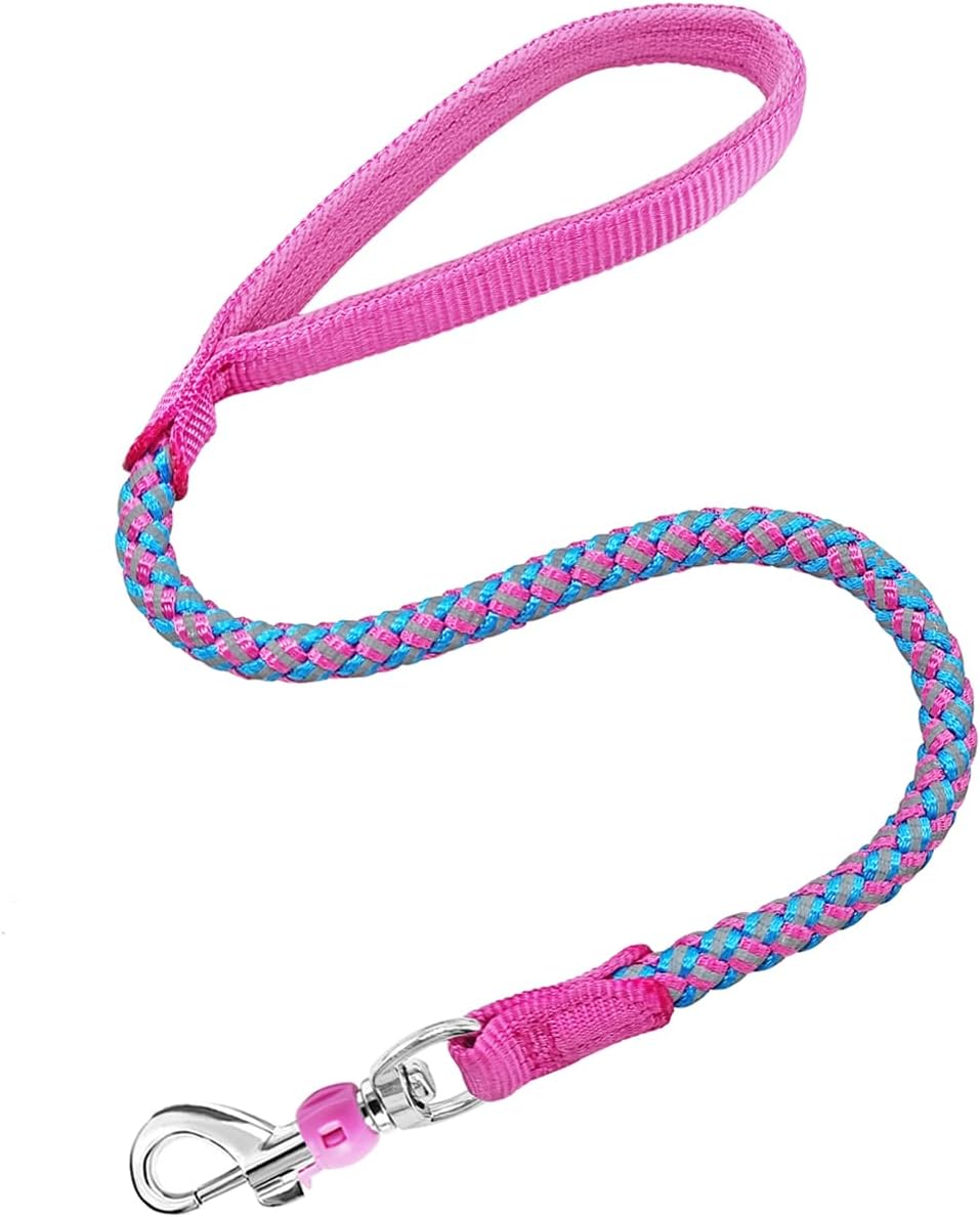2/3/4/6/10 Foot Reflective Dog Leash Strong Nylon Rope Braided Heavy Duty for Large Medium Small Dogs Walking Training Leads (Pink, 2ft * 1/2″)