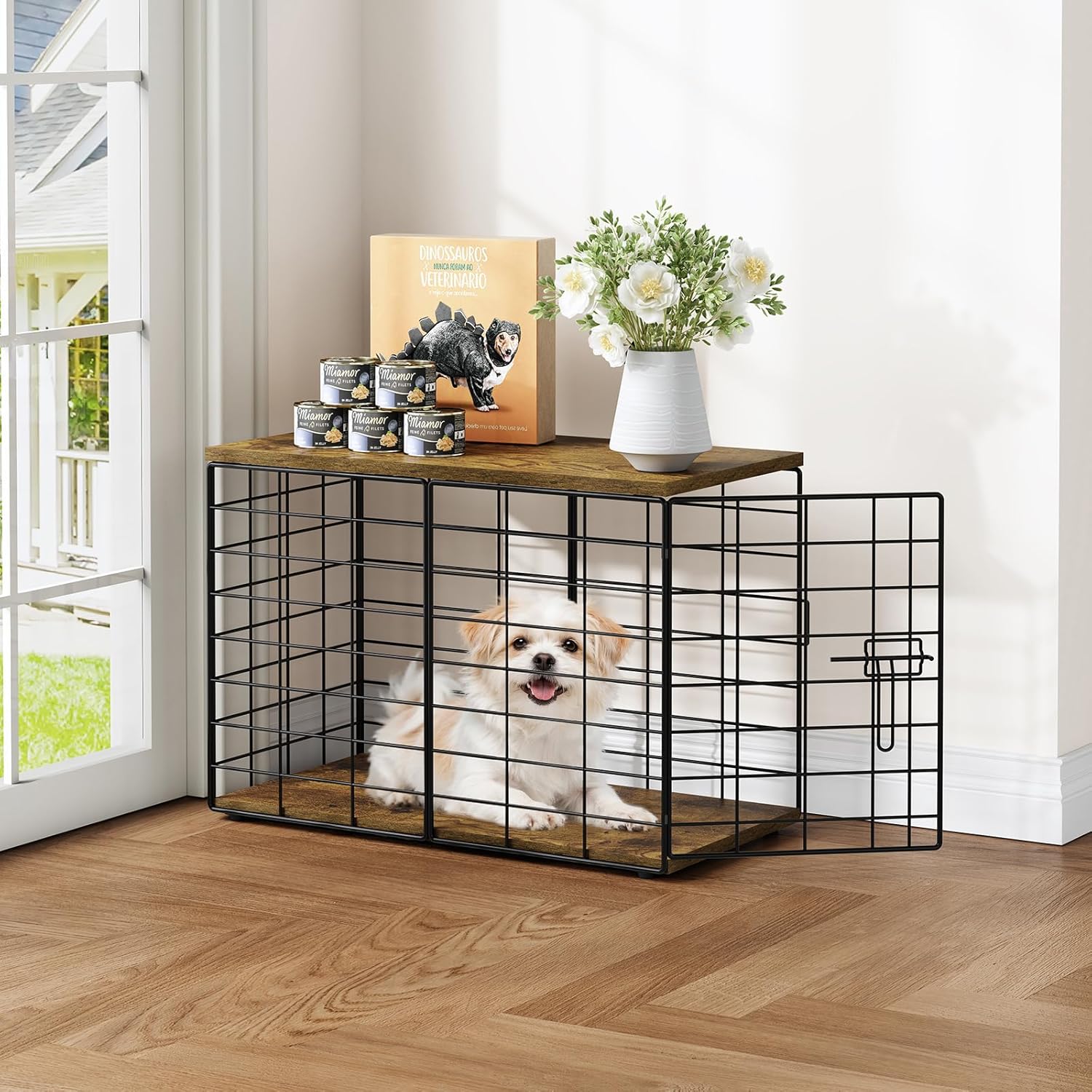 24 Inch Extra Small Dog Crate Furniture – Stylish Durable Indoor Dog Kennel with Storage Top & Secure Lock, Dog Crates for Small Dogs Under 7 lbs, Decorative End Table Pet House