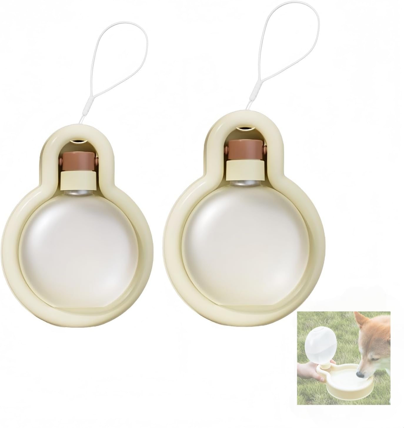 2PCS Portable Dog Water Bottle,Feeder Bowl, Foldable Leak Proof Puppy Water Dispenser with Drinking Feeder, for Outdoor Walking, Hiking,White(16.9OZ and 11.8OZ)