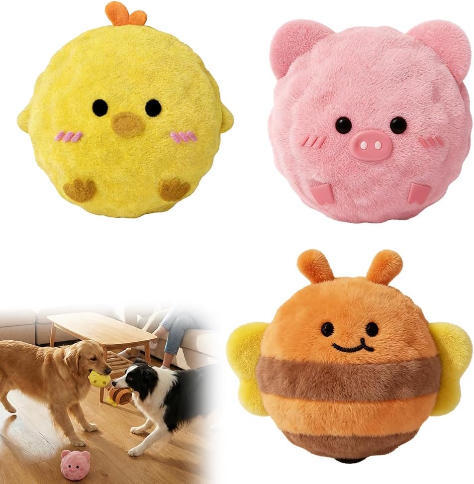 3 PCS Plush Spiky Ball Dog Toy, 2026 New Interactive Dog Toys, Jumping Squeaky Chew Toy Ball with Soft Durable Fabric for Small Medium Large Dogs Puppy Teething Toys