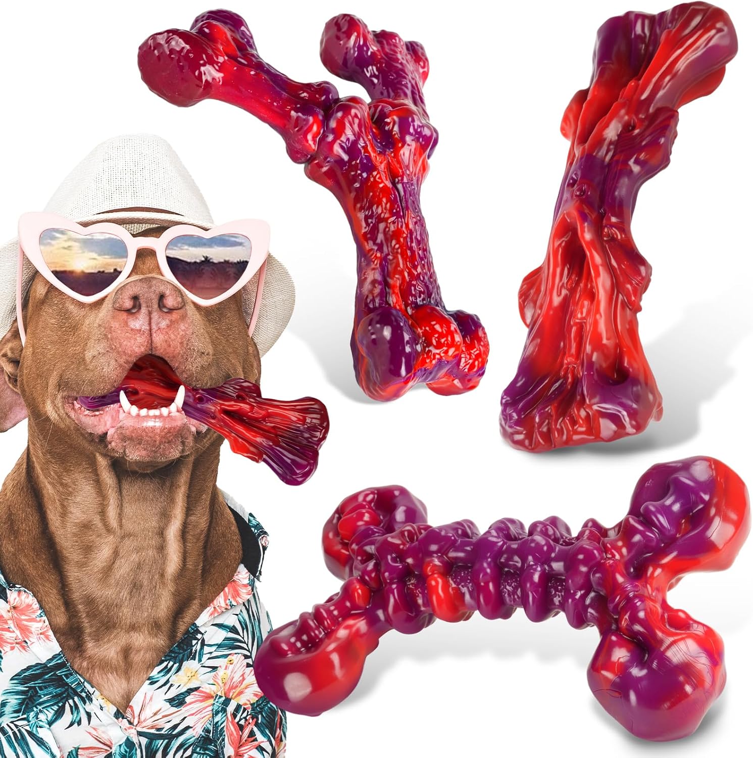 3-Pack Dog Chew Toys for Aggressive Chewers Medium & Large Breed (20-90 lbs), Indestructible Nylon Bones with Beef Flavor, Tough Dental Chews for Boredom & Anxiety, Long Lasting Doggy Gifts