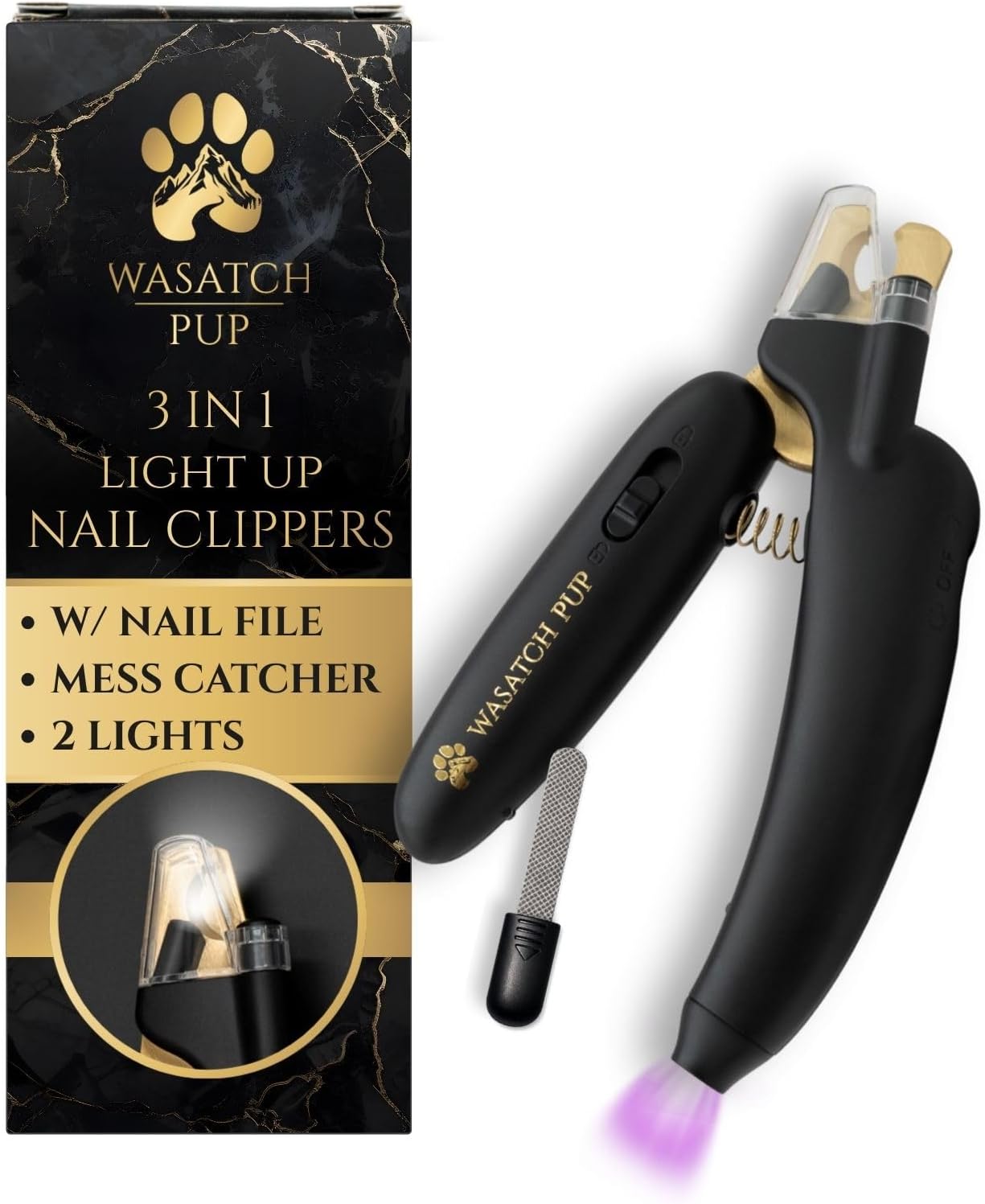 3-in-1 Dog Nail Trimmers and Pet Nail Clippers – Professional Grade with Stainless Steel Blades, LED & UV Light, and Nail Filer for Safety & Precise Toenail Pet Grooming – S to M Dogs