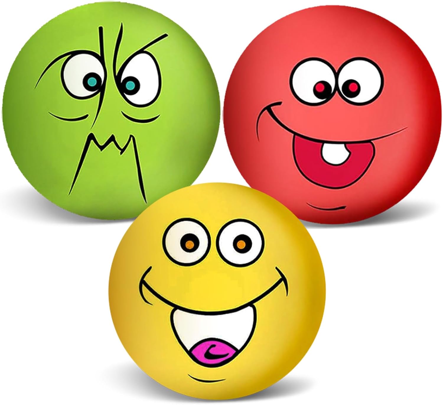 3.14″ Squeaky Dog Toys Funny Smile Face Chewing Latex Rubber Soft Fetch Play Interactive Squeaky Dog Balls for Puppy Small Medium Pet Dog (3PCS)