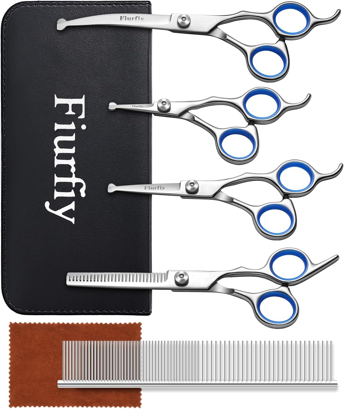 6-in-1 Dog Grooming Scissors – Professional Stainless Steel Hair Cutting Kit with Safety Rounded Tips, Ergonomic Soft-Grip Handles for Small & Large Dogs, Cats