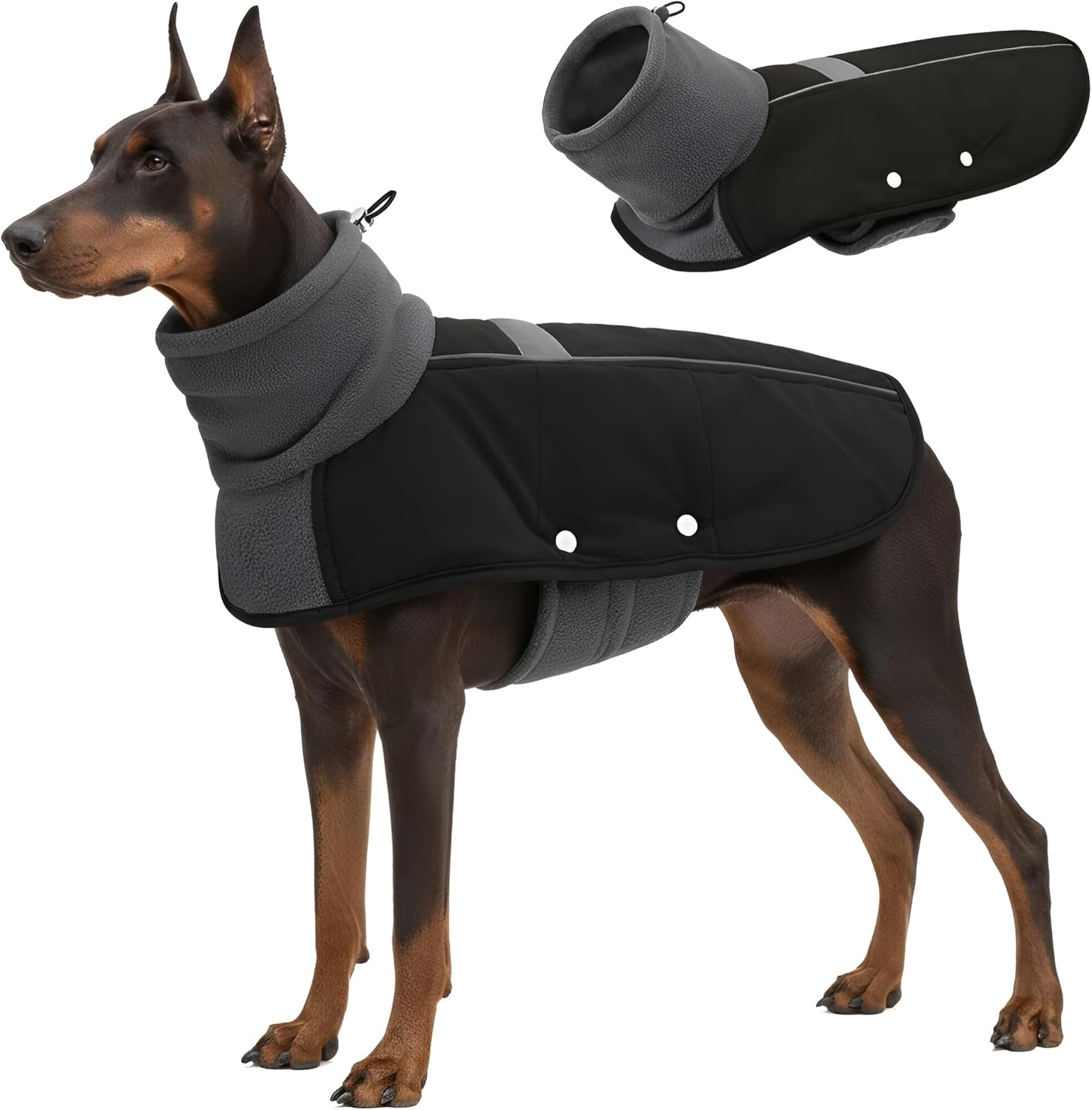 ASENKU Dog Coat, Dog Winter Jackets with Fleece Turtleneck, Windproof, Reflective Pet Snow Jacket for Cold Weather, Coats for Large Size Dogs Black, XXL