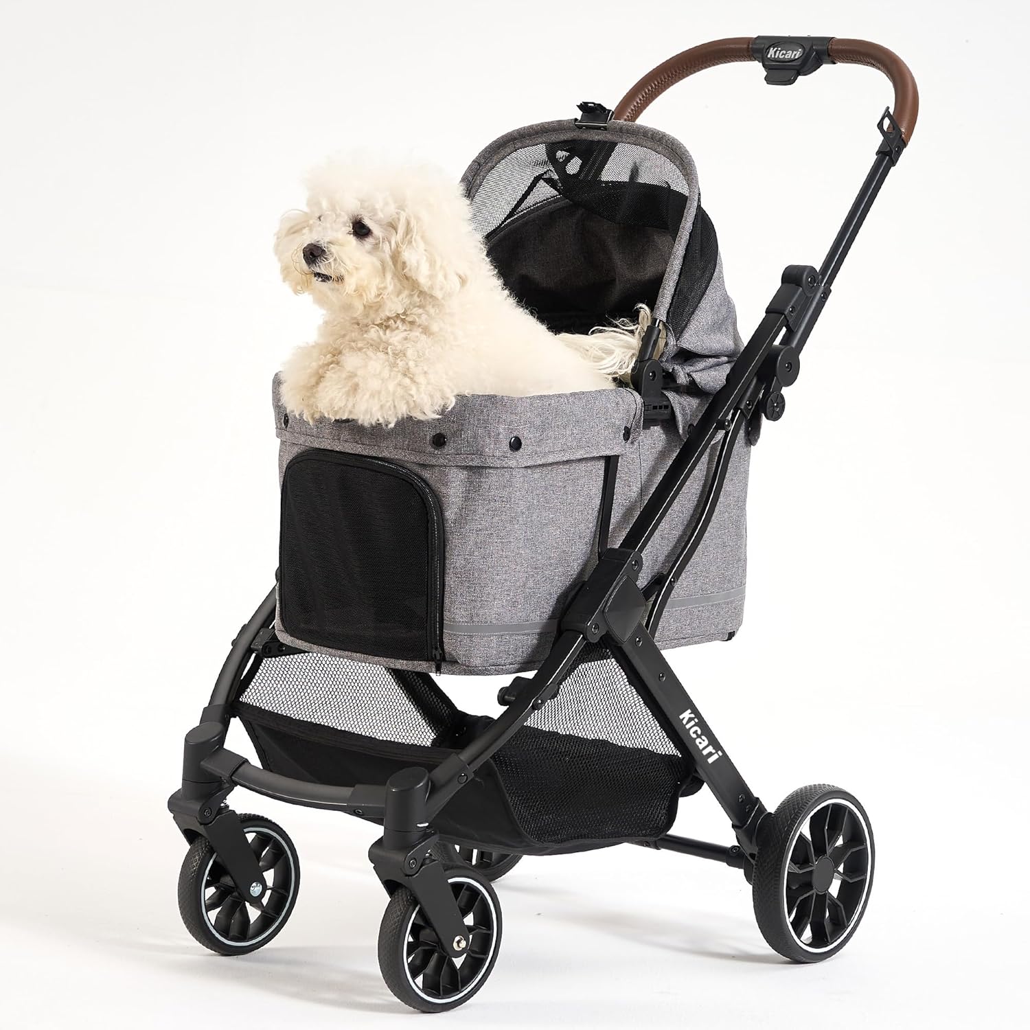 All-Terrain Dog Stroller for Small to Medium Dogs, Pet Stroller for Dogs & Cats Outdoor Walks, One-Hand Easy Fold, Double-Layer Anti-UV & Waterproof Canopy & Breathable Mesh, Charcoal Gray