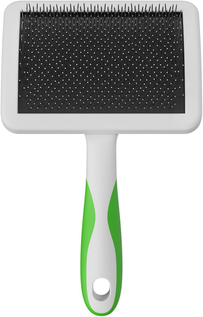 Andis 68540 Self-Cleaning Animal Slicker Brushes with Curved Stainless-Steel Bristles for All Breeds – Reduces Shedding by Up to 90%, Removes Tangles, Dirt & Loose Hair – Large, Green