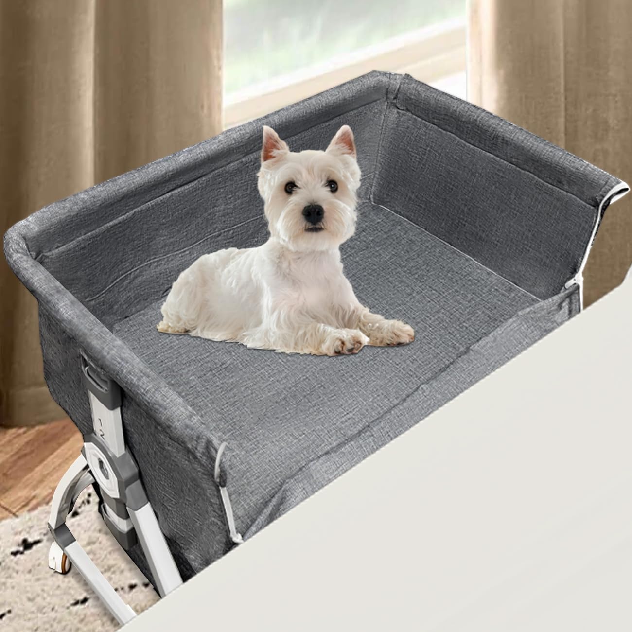 Bedside Cosleeper Dog Bed, Raised Dogs Bed 27”-32” Adjustable Height, Dog Bed Extension for Human Bed, Bedside Dogs Bed for Small, Medium Dogs(35”L x 20”W)