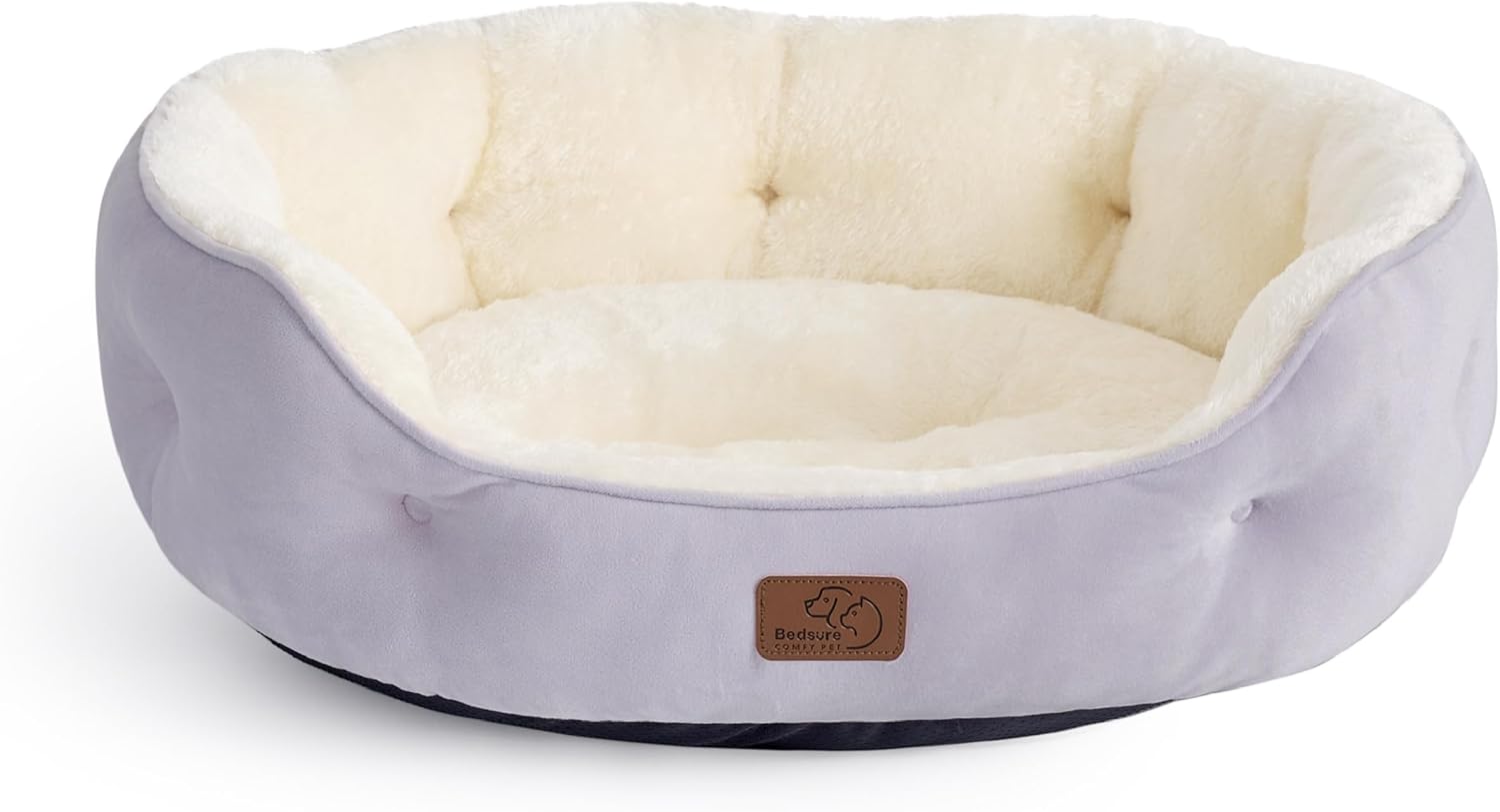 Bedsure Dog Beds for Small Dogs – Round Cat Beds for Indoor Cats, Washable Pet Bed for Puppy and Kitten with Slip-Resistant Bottom, 20 Inches, Misty Lilac