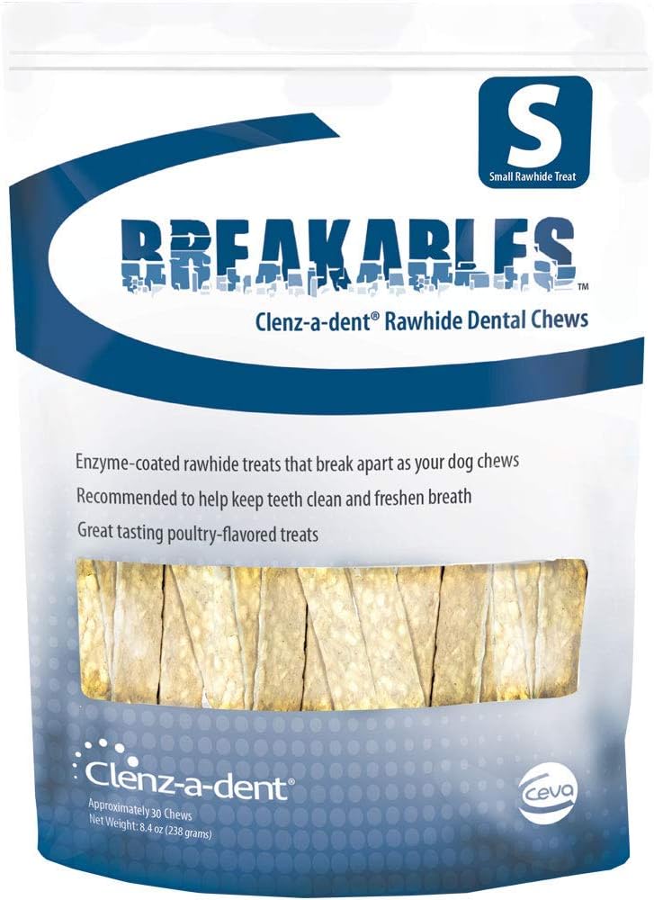 Breakables Clenz-A-Dent Rawhide Dental Chews, 15Ct (Small)