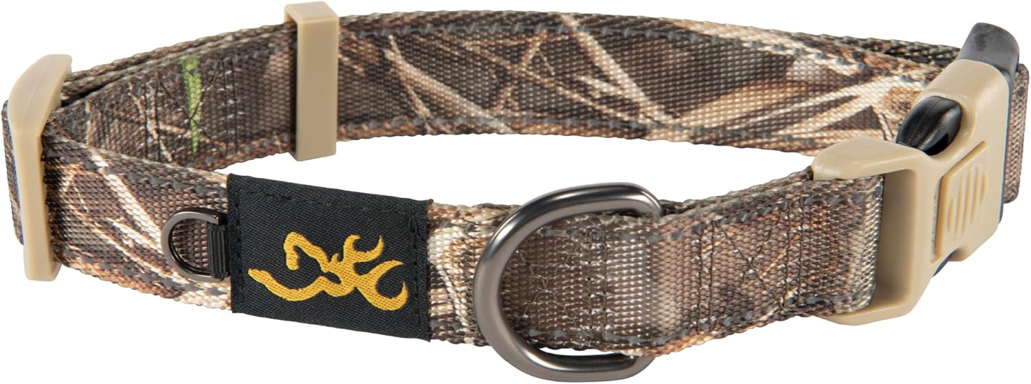 Browning Classic Preformance Webbing Pet Collar, Fully Adjustable, Available in Solid Colors and Camo Patterns, Realtree MAX-7, Large