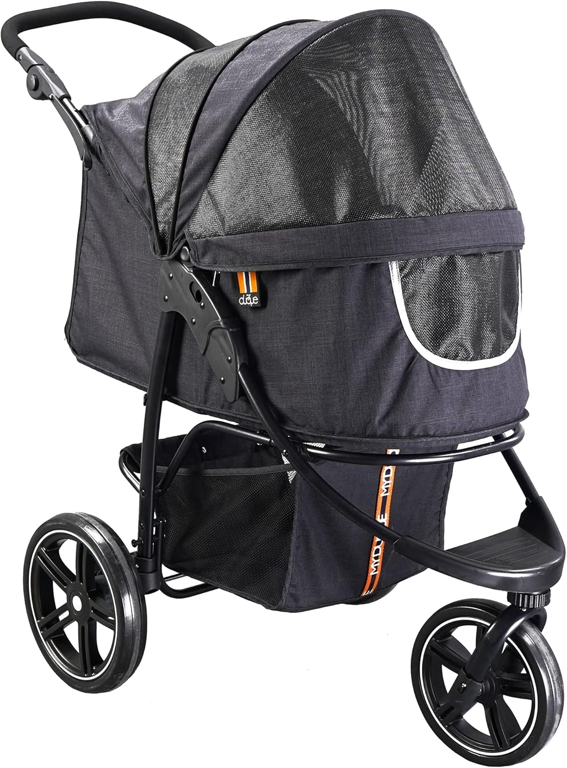 COOPER dog & pet robust buggy, jogger holds up to 32 kg / 70lbs, easy fold, multi-height adjustable soft touch handle, reflective accents, mesh inserts, zippered exits, storage basket below