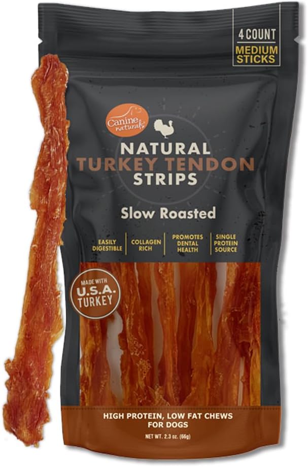 Canine Naturals Natural Turkey Tendon Strips – Slow Roasted Treats for Dogs – 3oz
