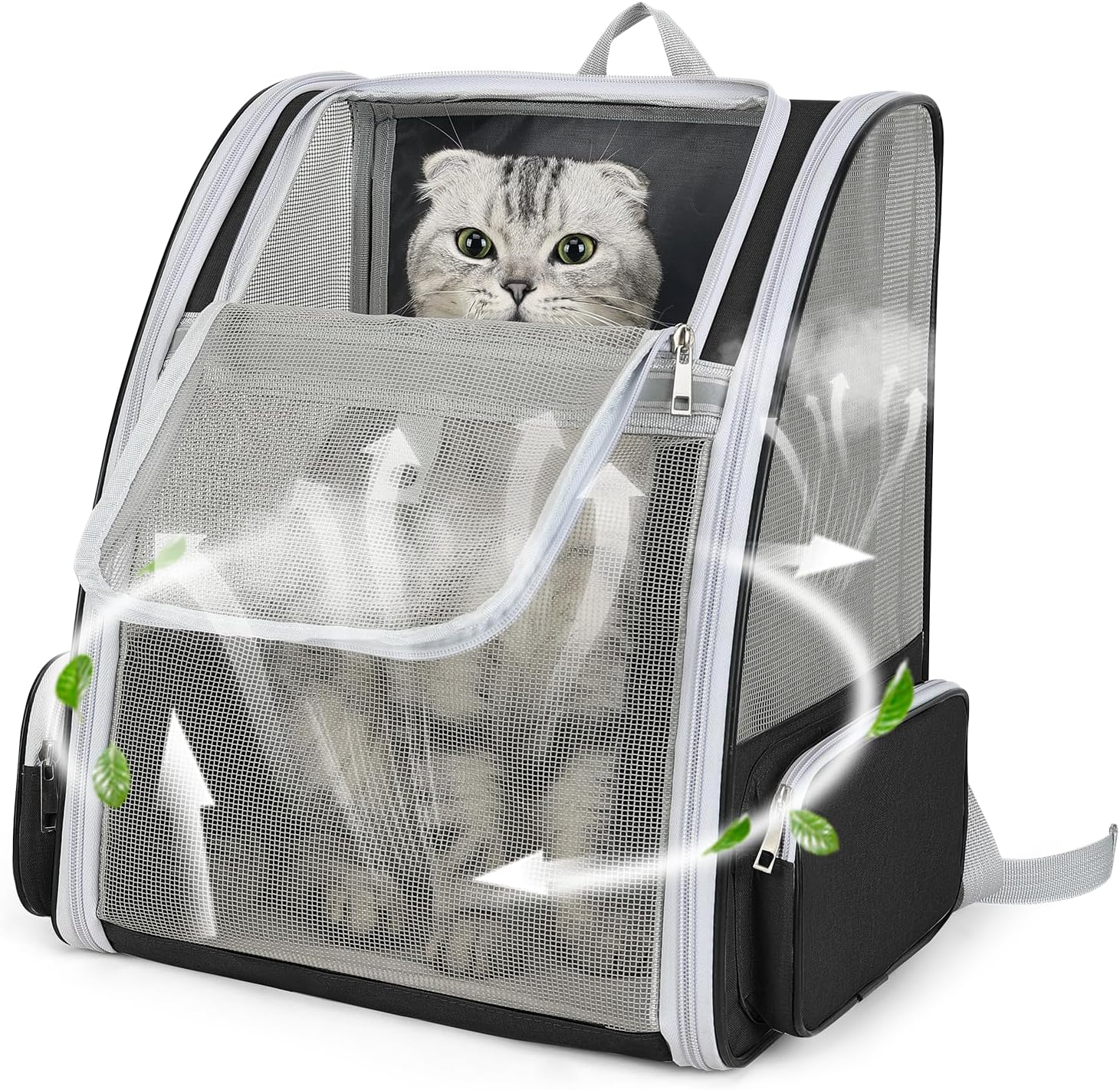 Cat Backpack Carrier Large Pet Backpack for Small Dog Medium Cat Puppy Kitten Bunny up to 15lbs, Ventilated Mesh Dog Collapsible Travel Backpack for Hiking Walking Outdoor