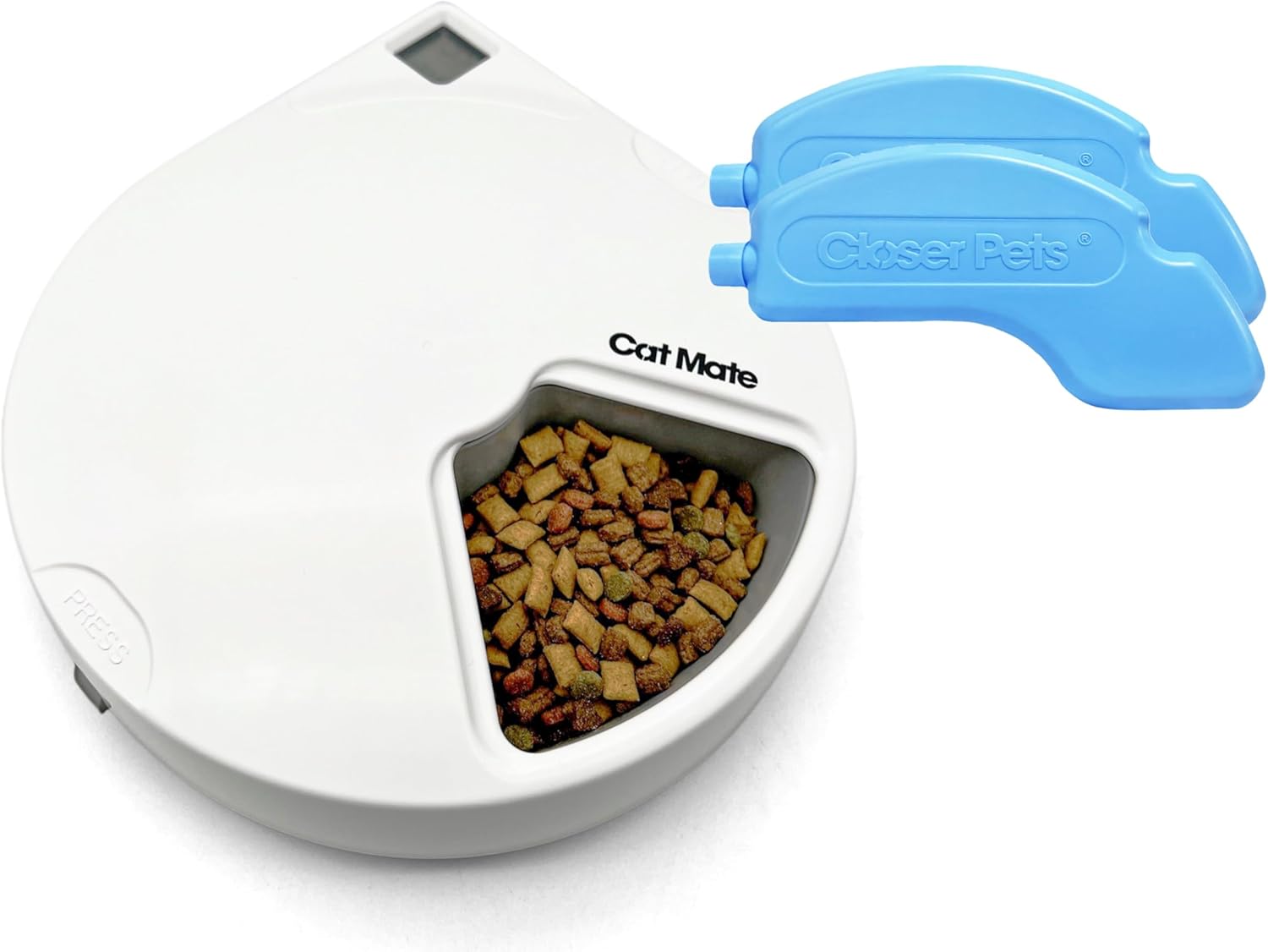 Cat Mate C500 Automatic 5 Bowl Digital Timer-Controlled Pet Feeder – for Cats and Small Dogs, Wet or Dry Food, Includes Twin Ice Packs, 5 Meals Up to 0.73 lb Each, White