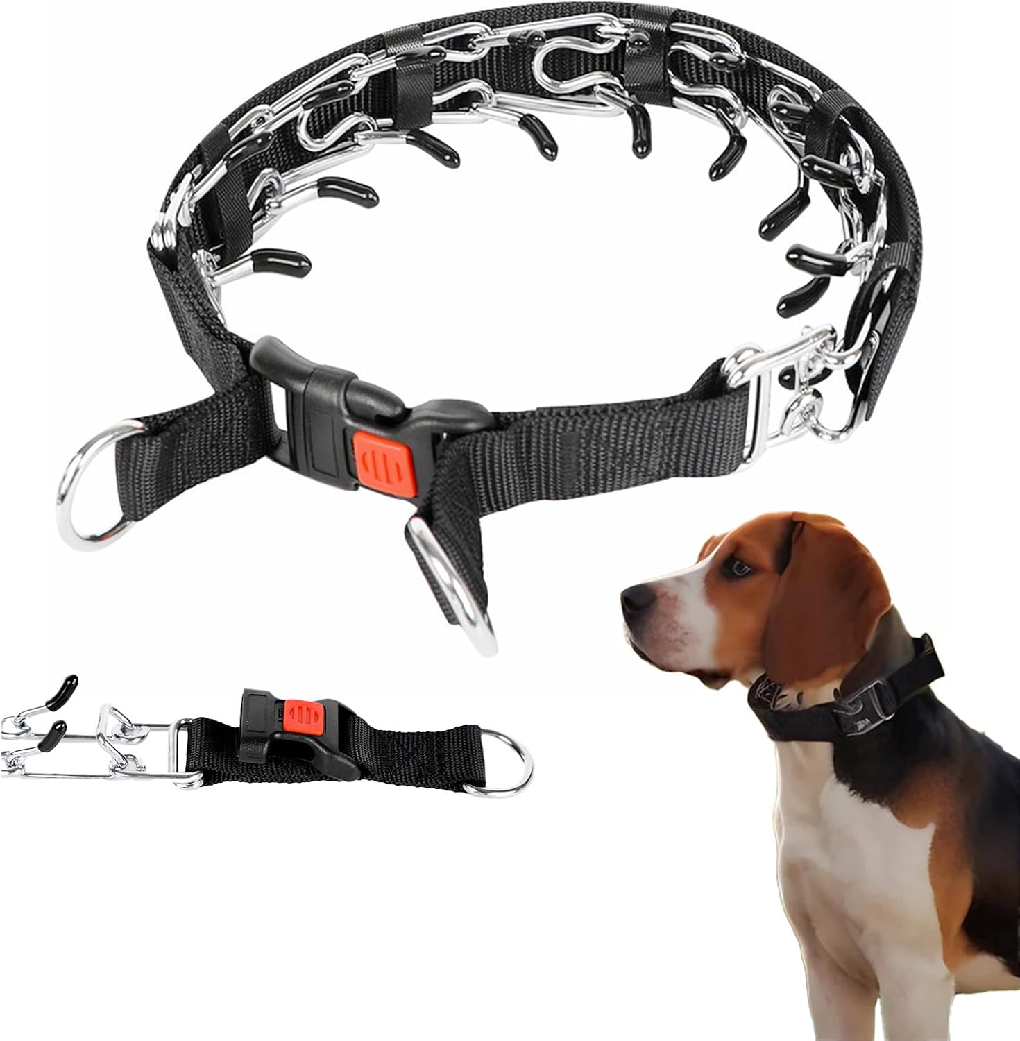 Comfort Dog Collar, Stainless Steel Collar with Quick Release Buckle, Adjustable Comfort Tip with Nylon Cover for Small Medium Large Dogs(Black,M(16-19”Neck,3mm))