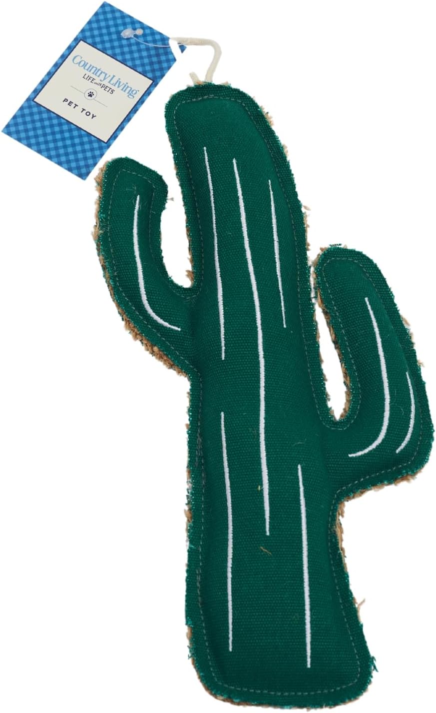 Country Living Sustainable Canvas & Jute Cactus-Shaped Dog Chew Toy – Durable, Non-Toxic, Safe for Teeth, Perfect for Interactive Play & Chewing