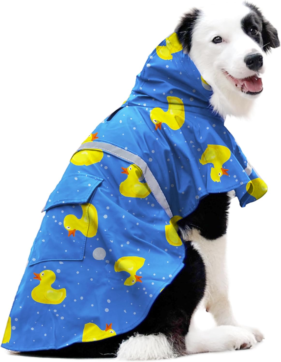 DELIFUR Large Dog Raincoat- Waterproof Dog Rain Poncho Adjustable Double Layer Rain Jacket with Hood for Medium Large Dogs Designed with Leash Hole Reflective Strip and Ducks (Blue Duck, XX-Large)