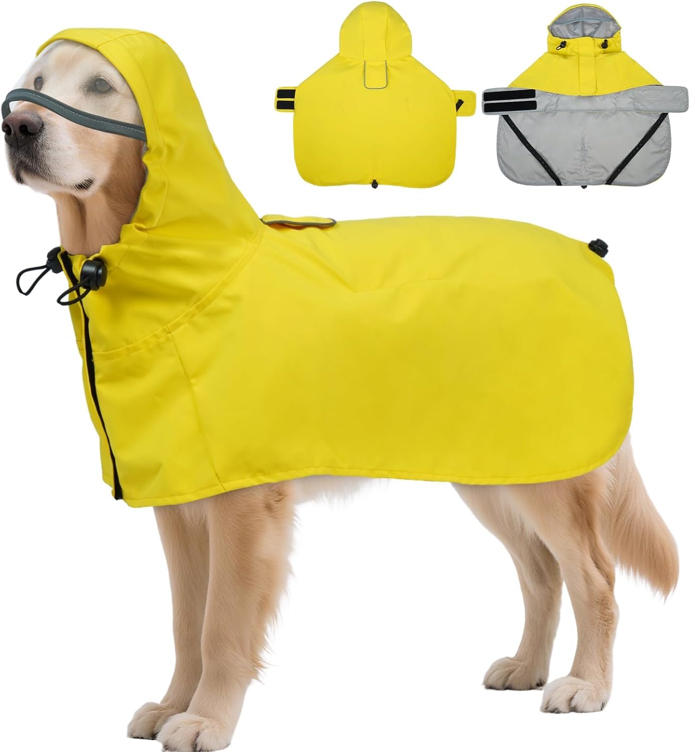 DENTRUN Dog Raincoat with Hood for Border Collie, Shiba Inu – Windproof & Reflective for Night Walks, Jogging, Backpacking – Adjustable Fit, XL