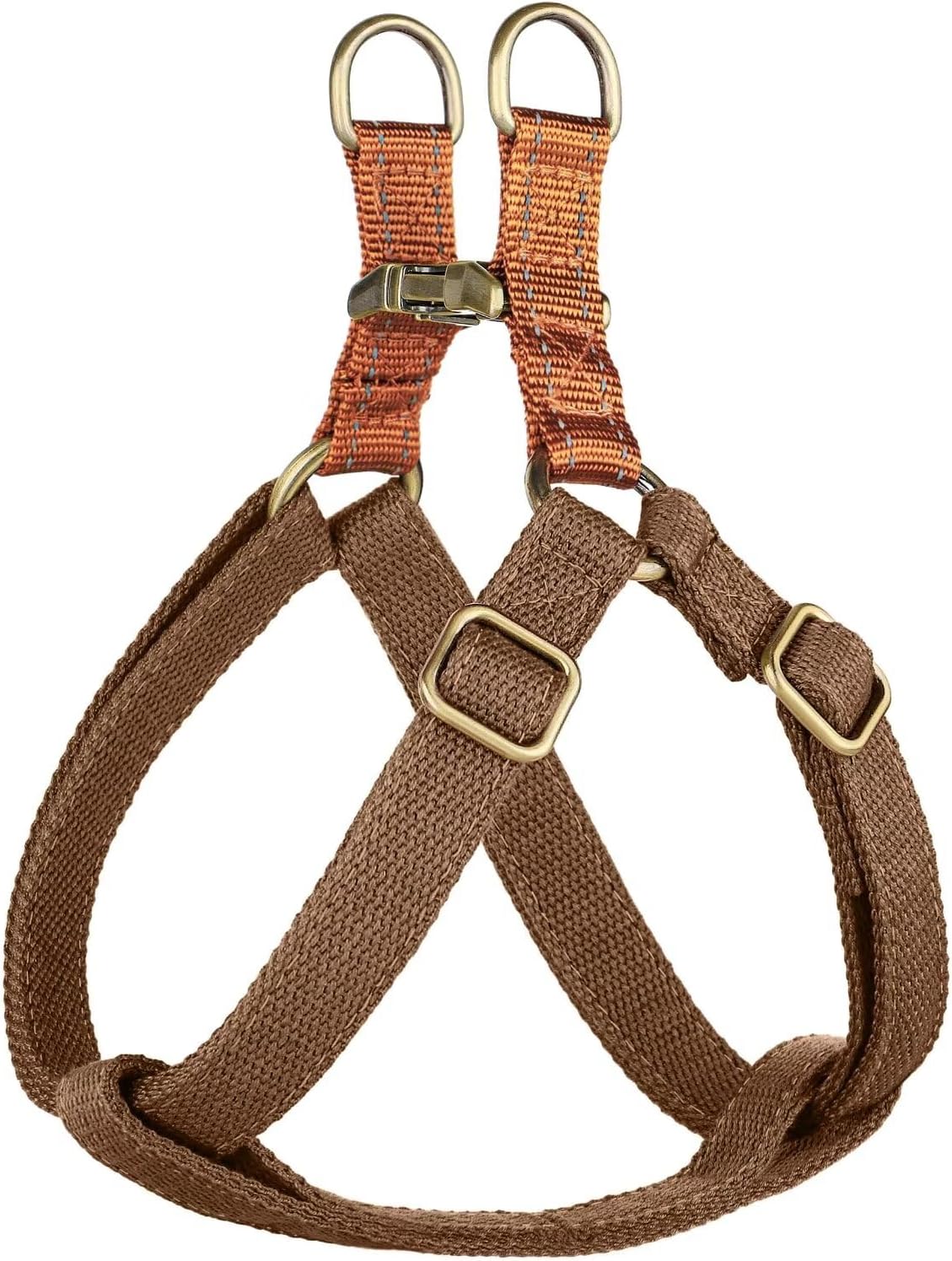 Didog Step in Dog Harness with Metal Buckles, Freedom Nylon Dog Halter Vests for Small Dogs Easy Walking Training(S:Chest 13-22″, Brown)