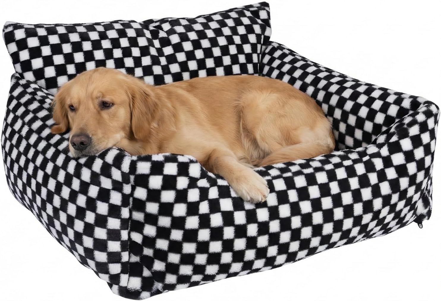 Dog Beds for Small Medium Dogs, Washable Soft Fleece Dog Bed with Removable Cover, Puppy Sofa Bed with Anti-Slip Bottom, Pet Sleeping Bed for Indoor Cats & Dogs Under 23 lbs (Grid Black)