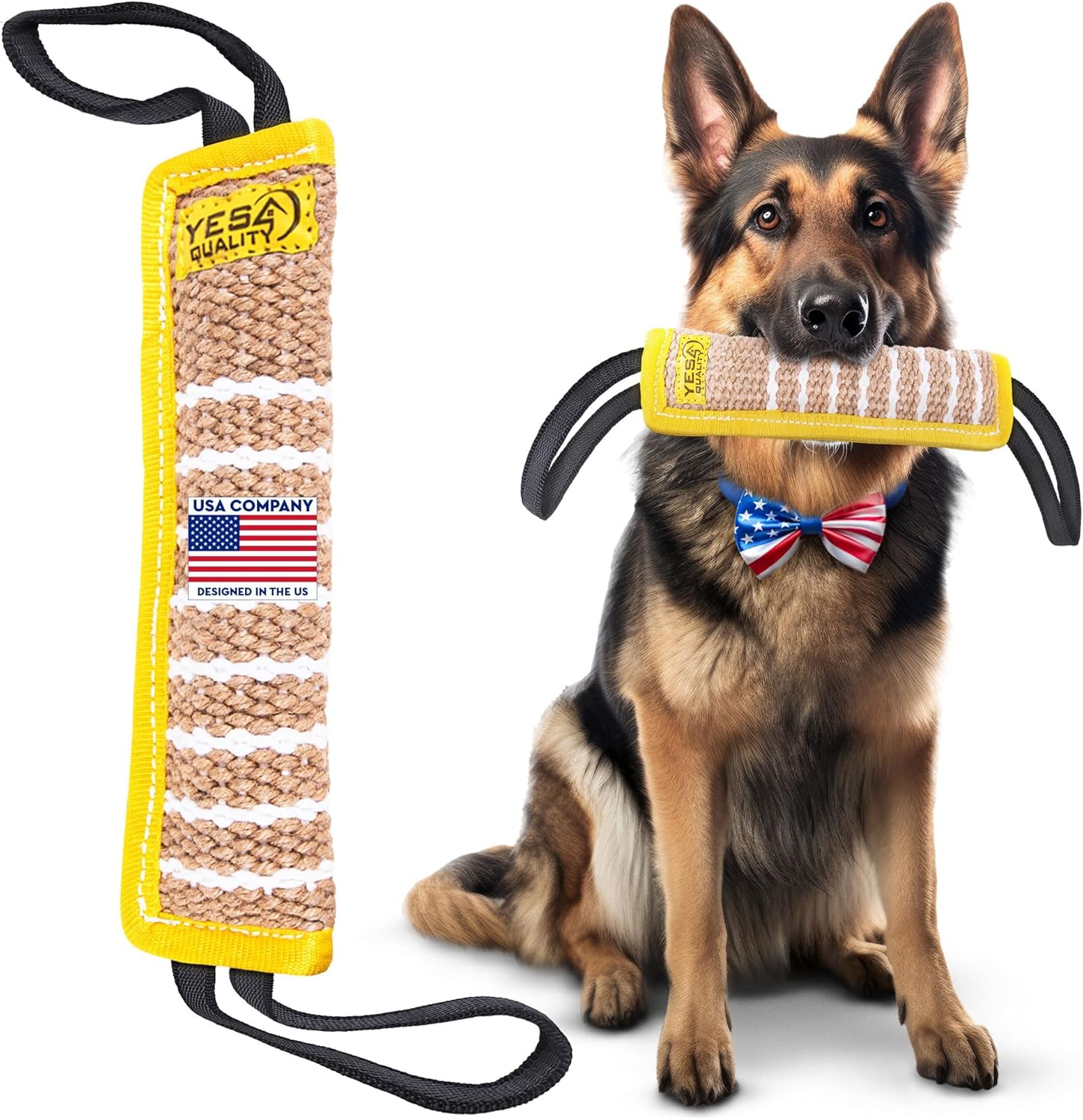 Dog Bite Tug Toy 12 x 3.2 Inches – Durable Pull Toy with 2 Soft & Strong Handles – Tough Jute Bite Pillow for Medium to Large Dogs – Ideal for Tug of War, Fetch, K9, Puppy Training & Interactive Play